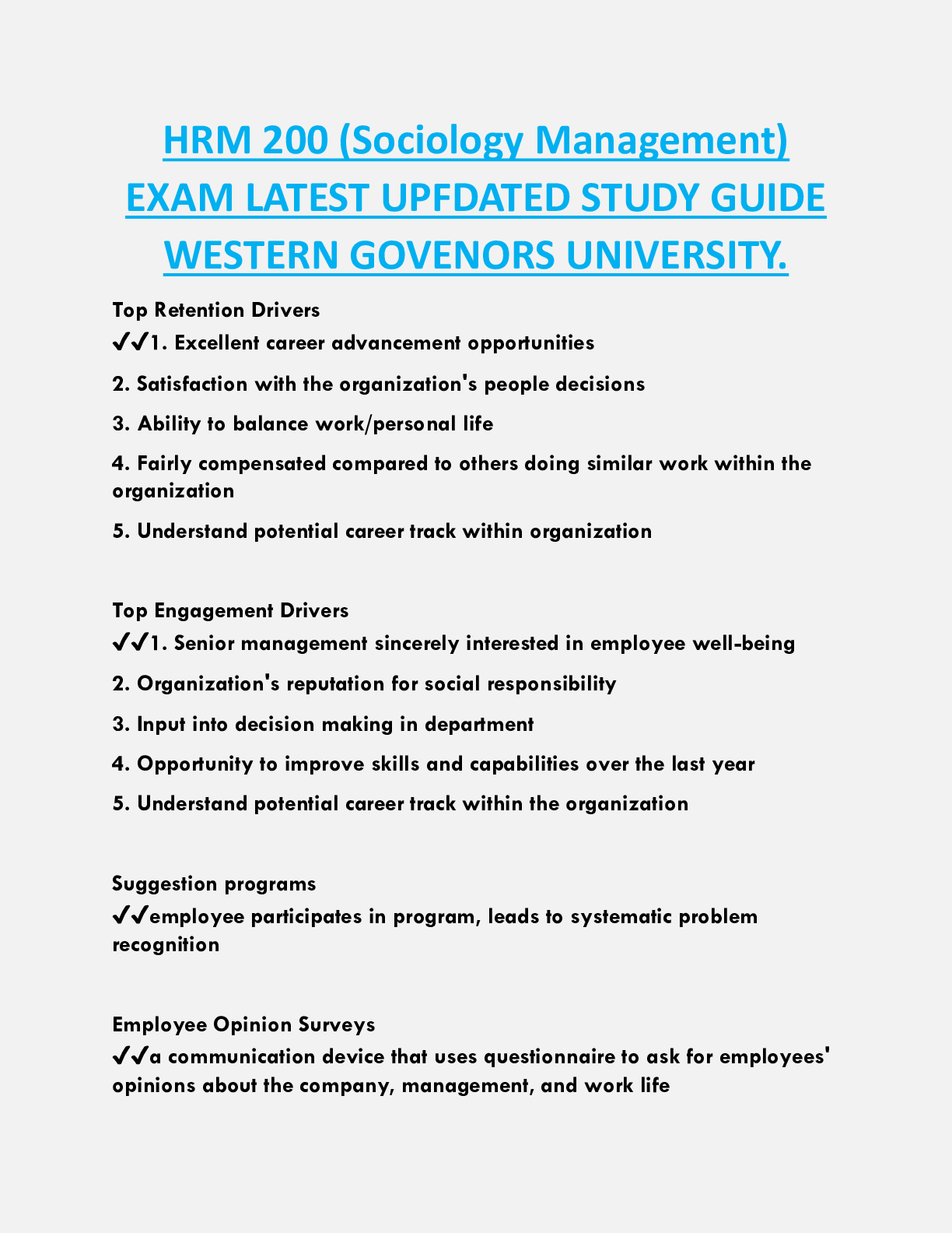 HRM 200 (Sociology Management)  EXAM LATEST UPFDATED STUDY GUIDE  WESTERN GOVENORS UNIVERSITY.