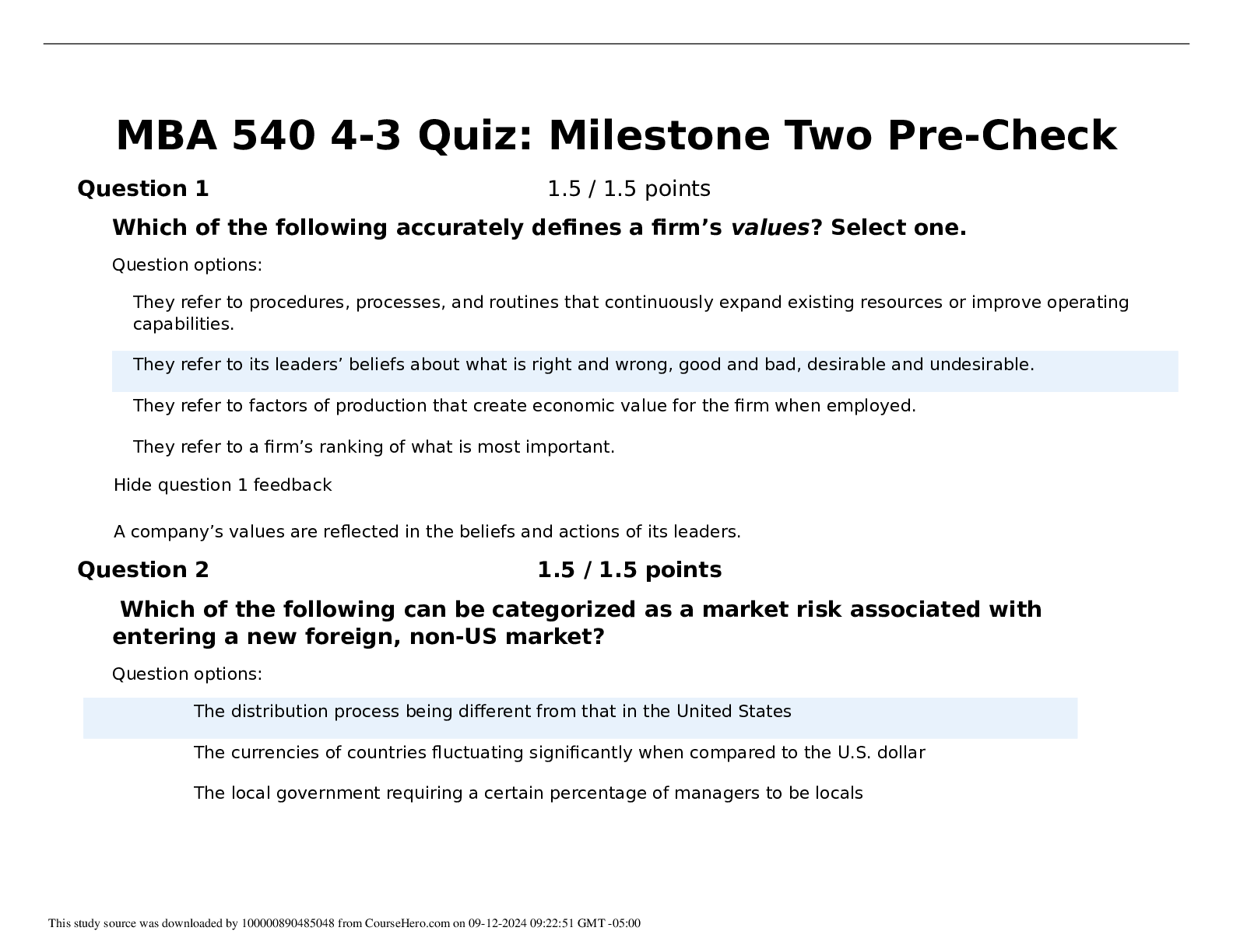 Preview image for Southern New Hampshire University MBA 540 4-3 Quiz: Milestone Two Pre-Check.