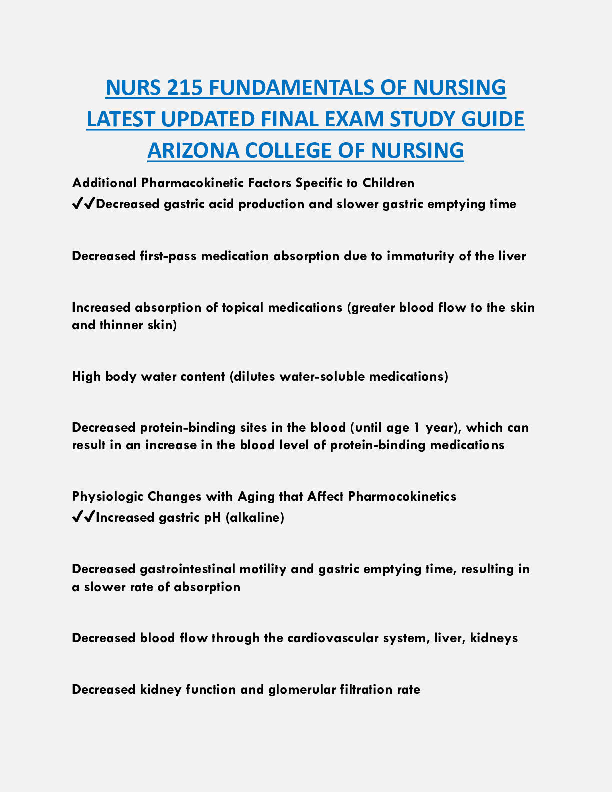 Preview of NURS 215 FUNDAMENTALS OF NURSING  LATEST UPDATED FINAL EXAM STUDY GUIDE  ARIZONA COLLEGE O