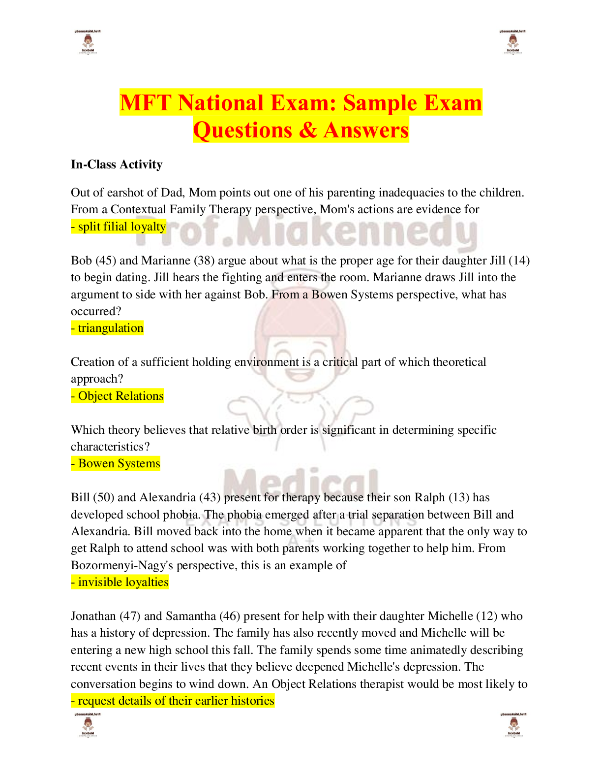 Preview image for MFT National Exam: Sample Exam Questions & Answers