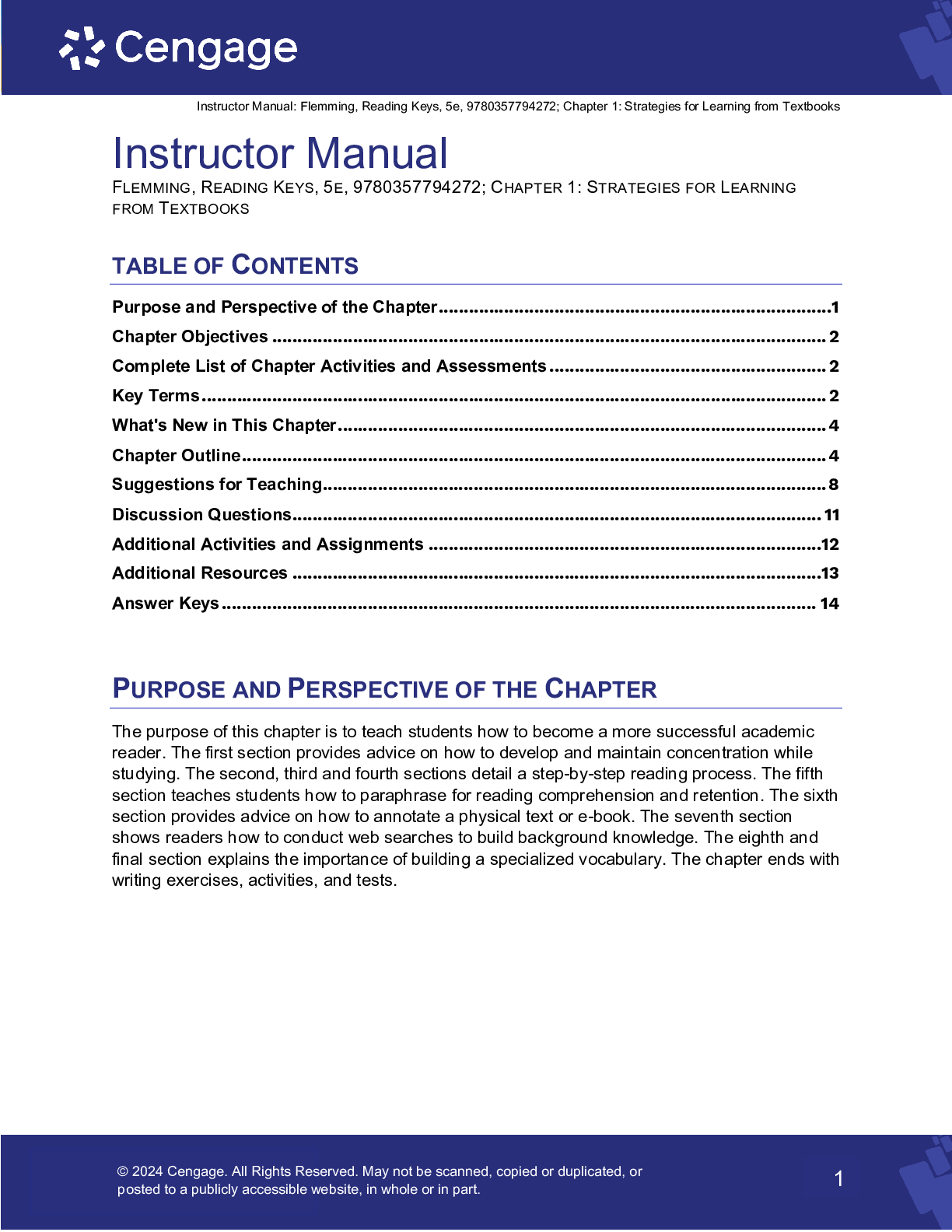 Preview of Solution Manual For Reading Keys 5th Edition by Laraine E. Flemming Chapter 1-9