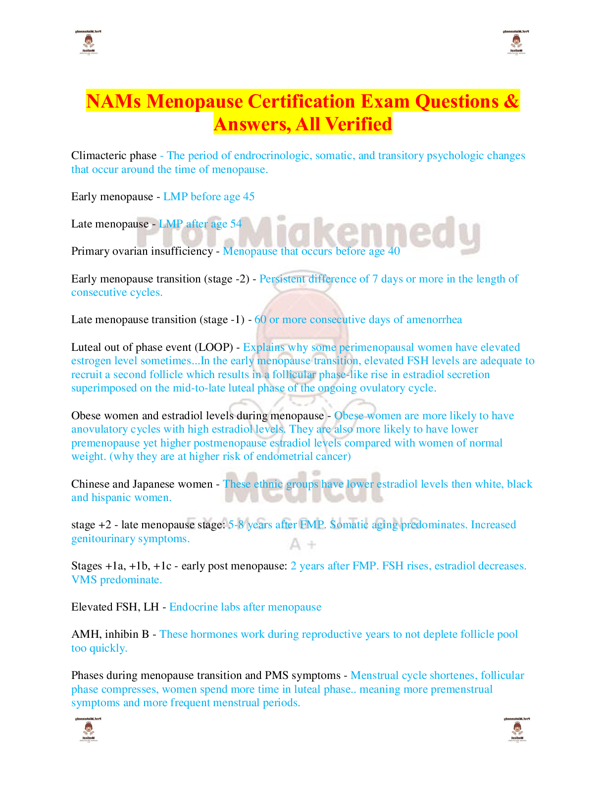 NAMs Menopause Certification Exam Questions & Answers, All Verified