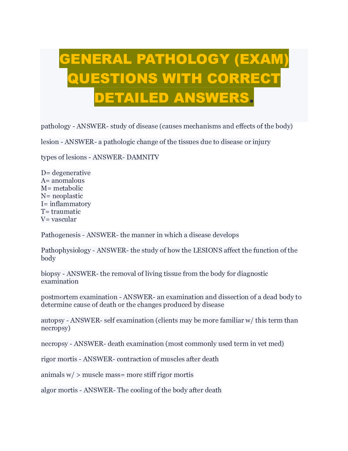 Preview image for GENERAL PATHOLOGY (EXAM)  QUESTIONS WITH CORRECT  DETAILED ANSWERS