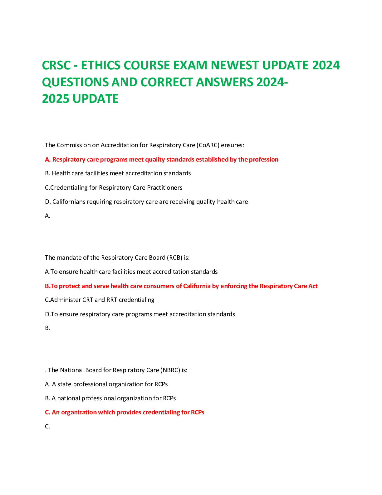 Preview image for CRSC - ETHICS COURSE EXAM NEWEST UPDATE 2024 QUESTIONS AND CORRECT ANSWERS 2024- 2025 UPDATE
