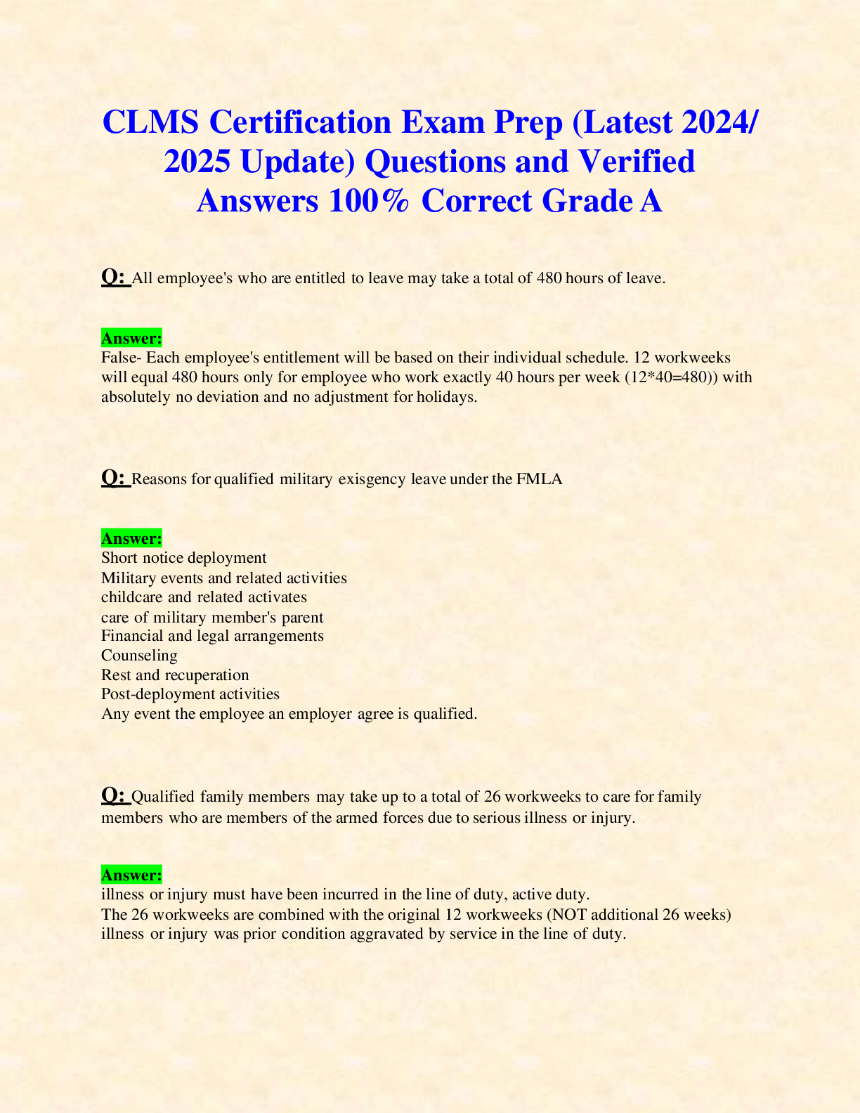 Preview image for CLMS Certification Exam Prep (Latest 2024/ 2025 Update) Questions and Verified Answers 100% Correct Grade A