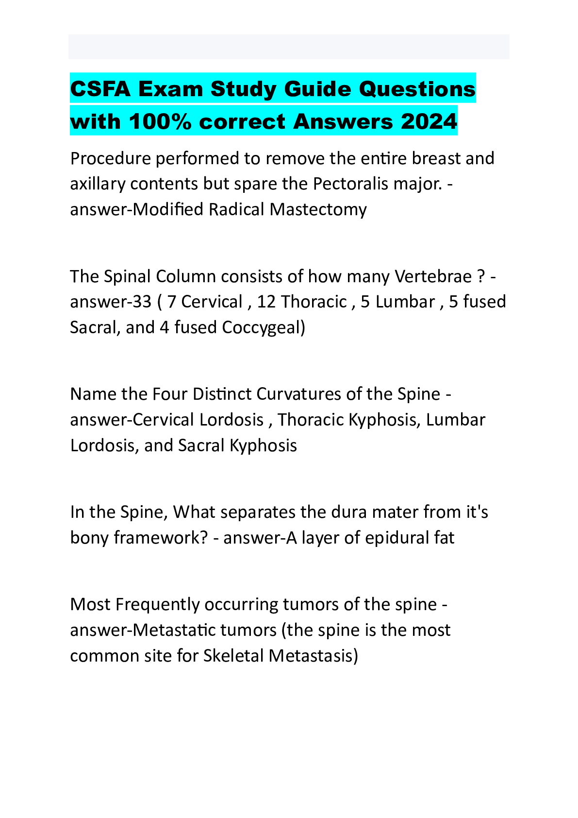 Preview image for CSFA Exam Study Guide Questions with 100% correct Answers 2024