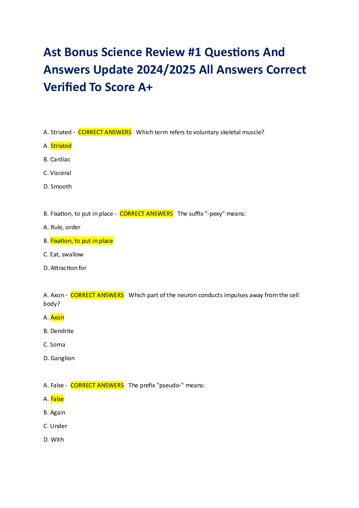 Preview image for Ast Bonus Science Review #1 Questions And  Answers Update 2024/2025 All Answers Correct  Verified To Score A+