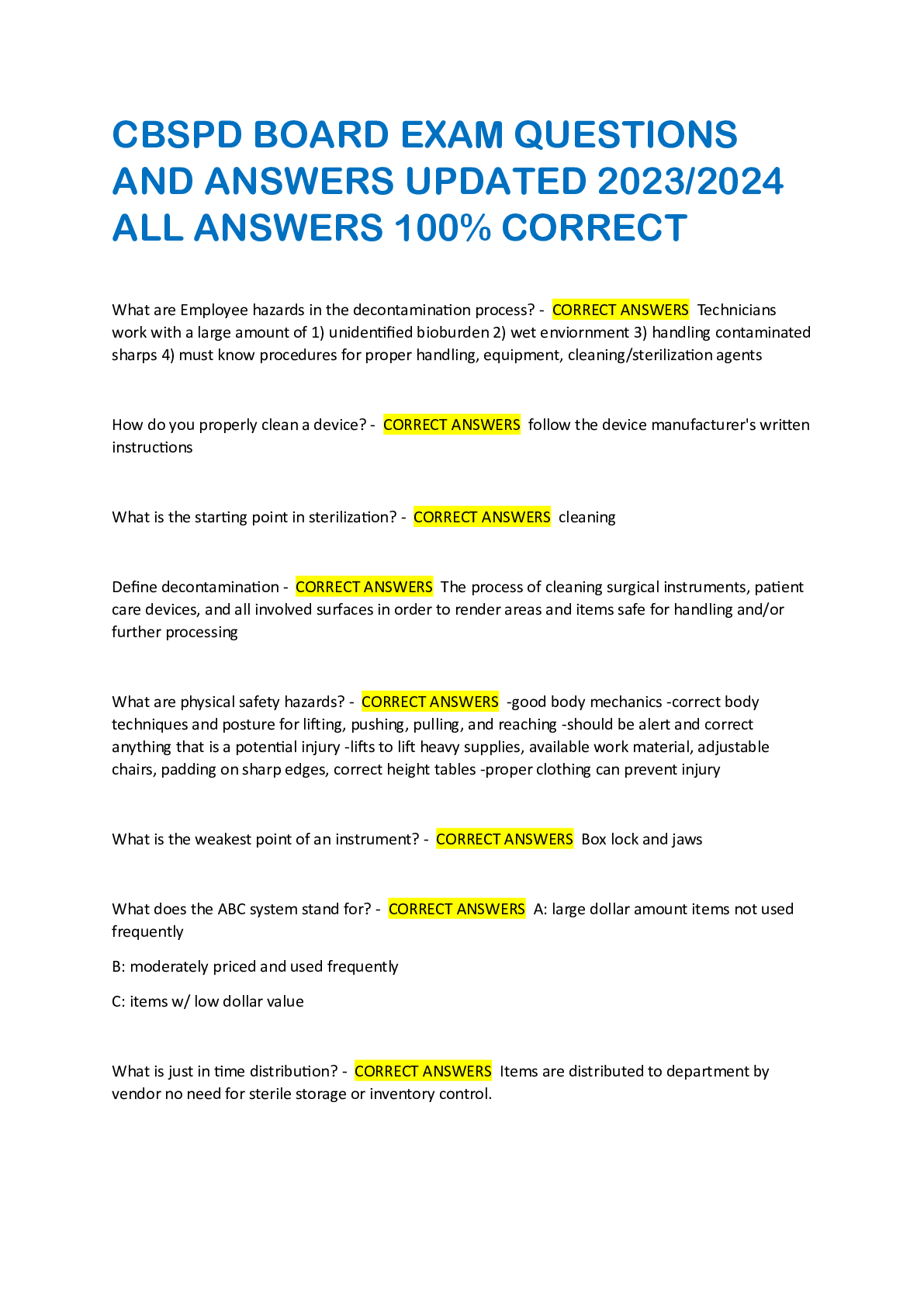 Preview image for CBSPD BOARD EXAM QUESTIONS  AND ANSWERS UPDATED 2023/2024  ALL ANSWERS 100% CORRECT