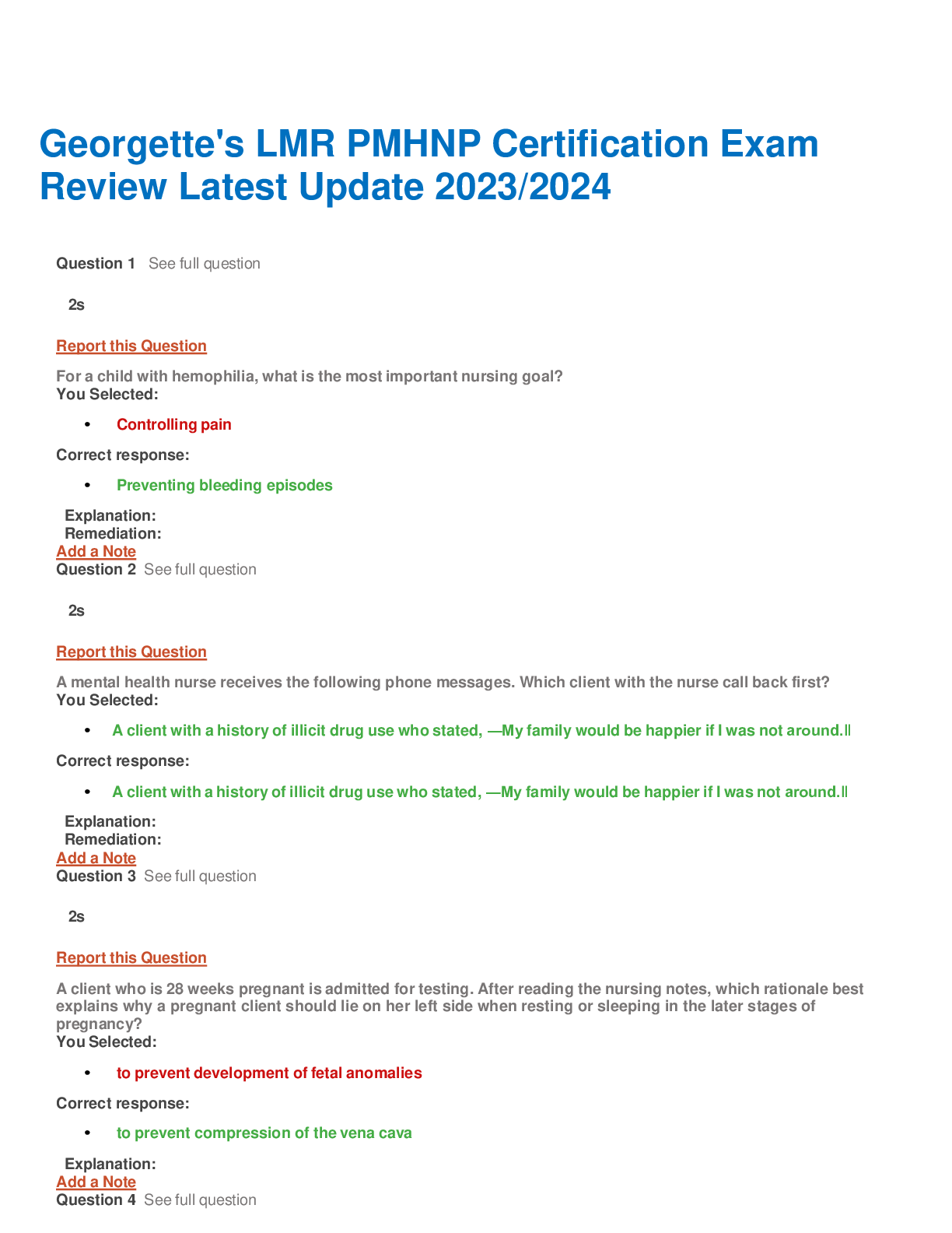 Preview of Georgette's LMR PMHNP Certification Exam  Review Latest Update 2023/2024