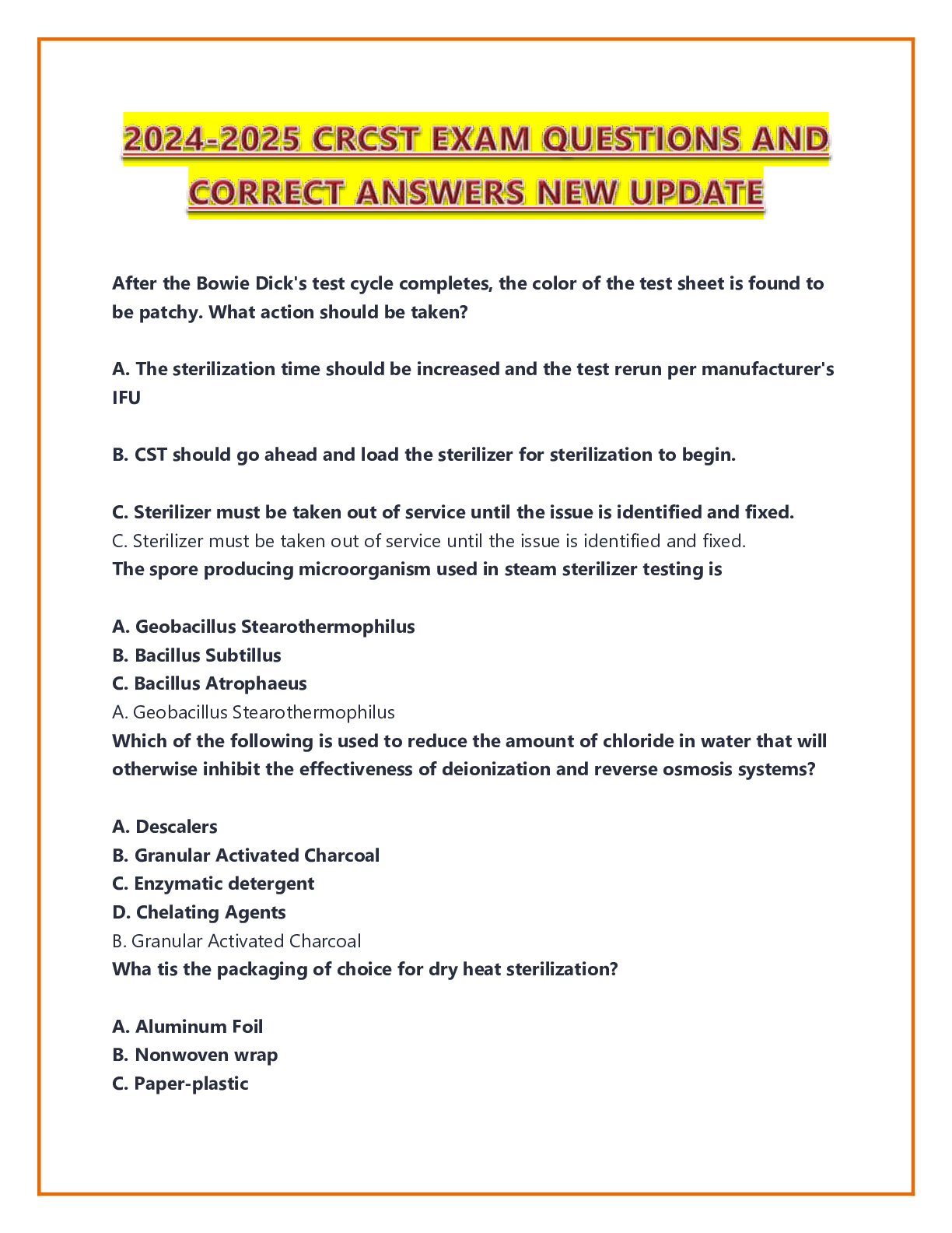 Preview image for 2024-2025 CRCST EXAM QUESTIONS AND CORRECT ANSWERS NEW UPDATE