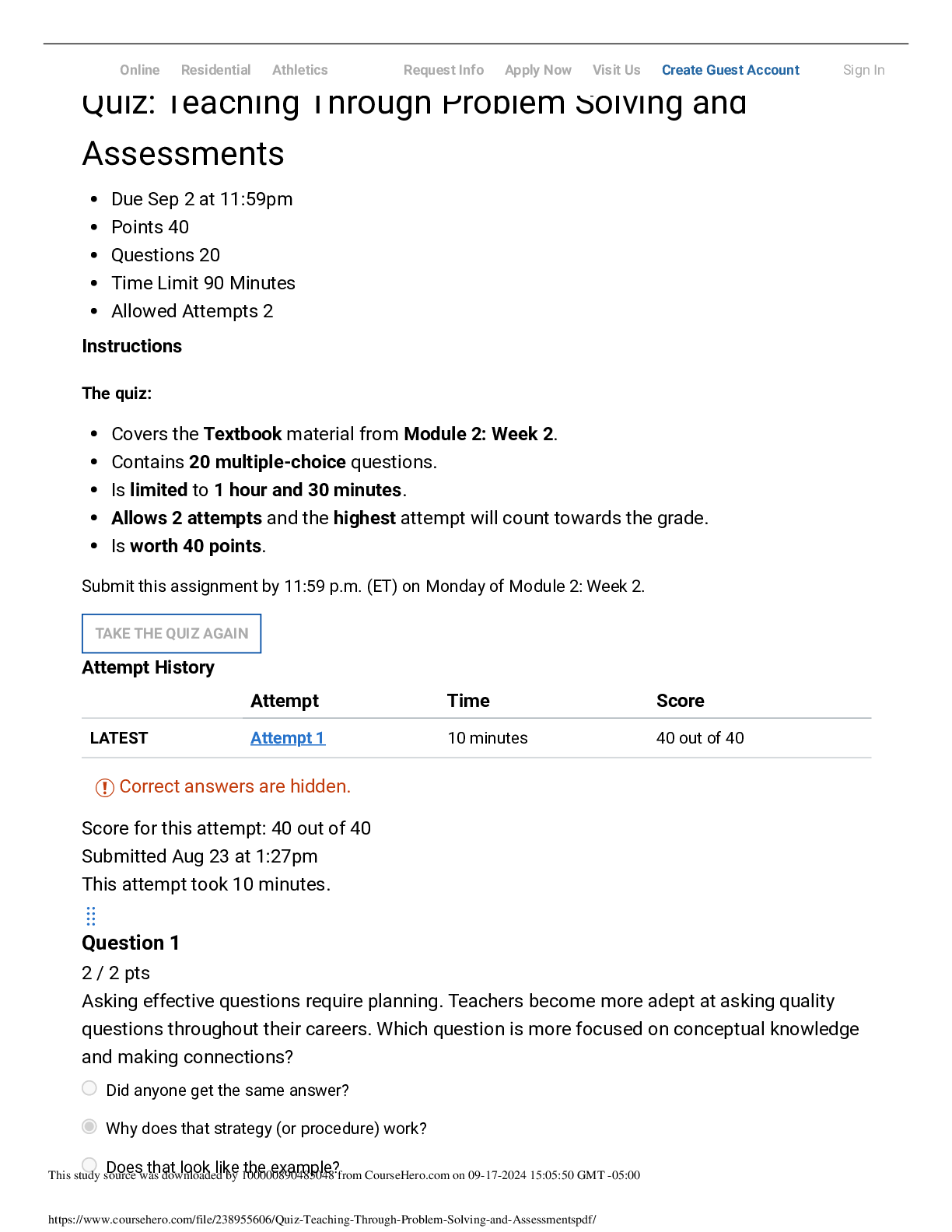Preview image for Liberty University EDUC 323 Quiz: Teaching Through Problem Solving and Assessments Answers