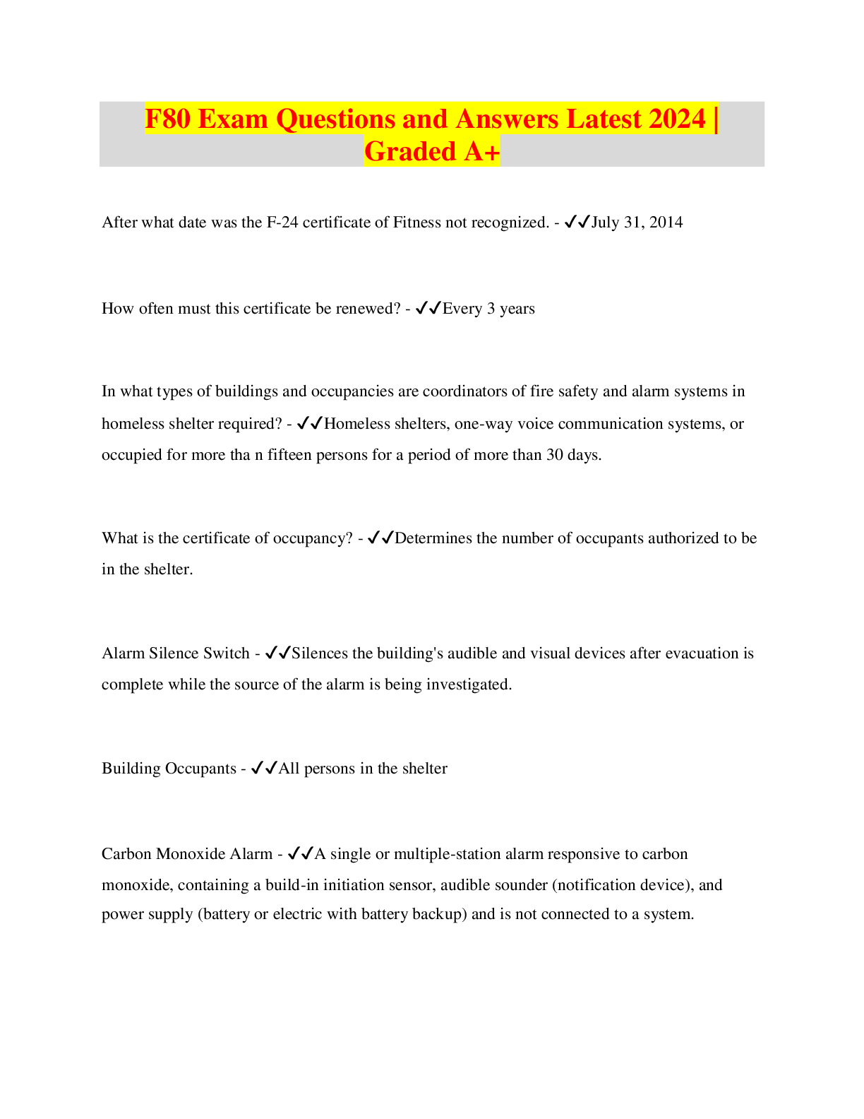 Preview image for FULL F80 Exam Questions and Answers Latest 2024! 100% CORRECT ANSWERS