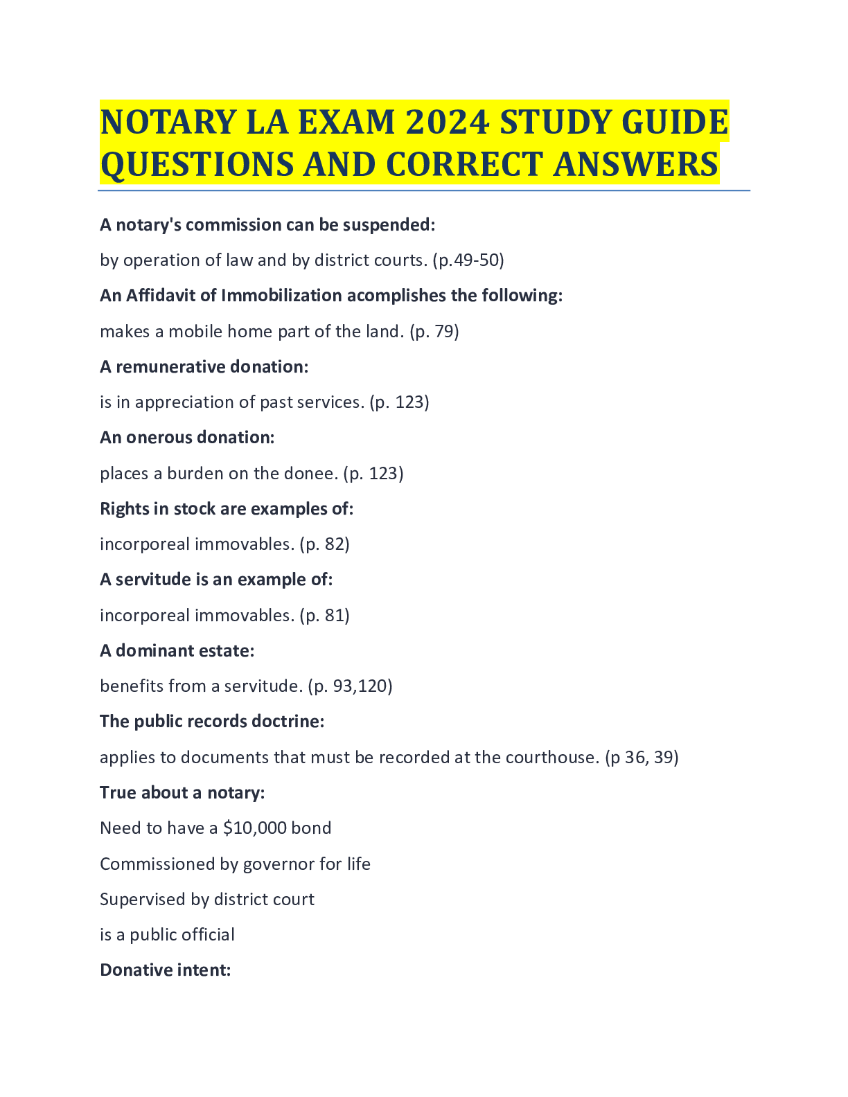 Preview image for NOTARY LA EXAM 2024 STUDY GUIDE QUESTIONS AND CORRECT ANSWERS