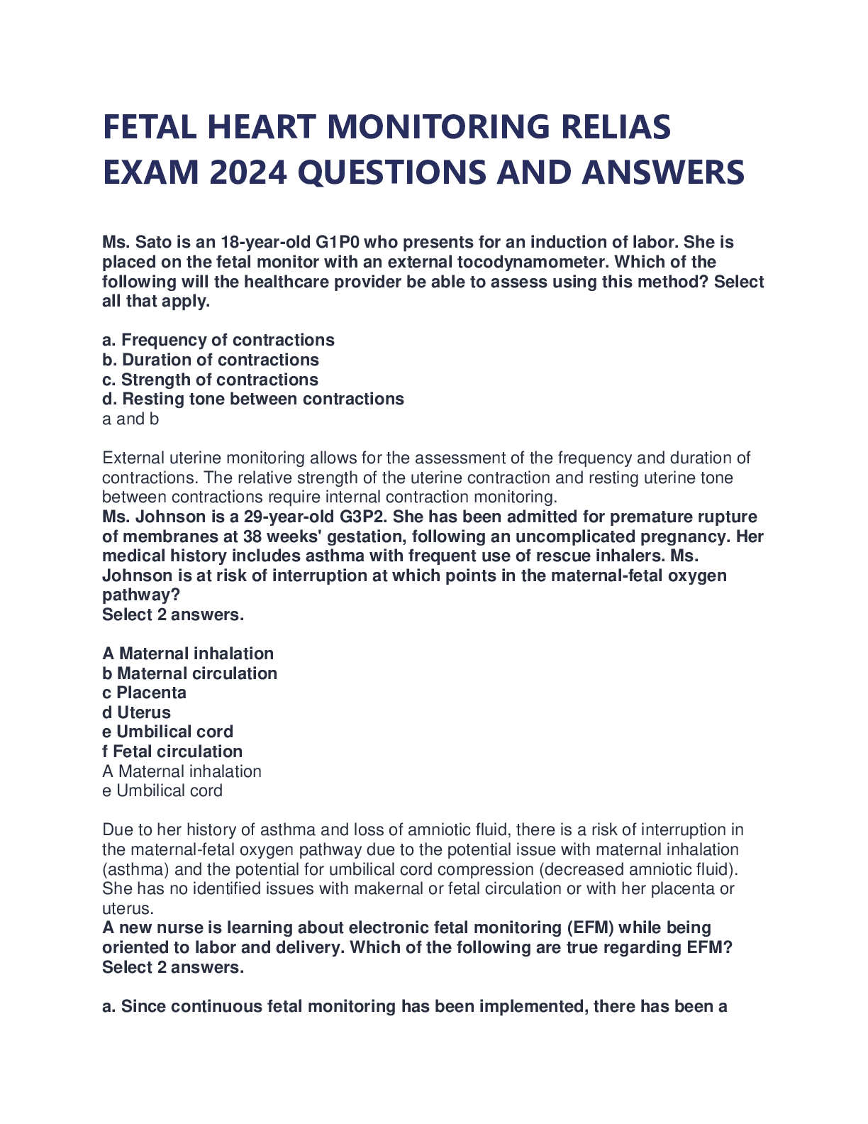 Preview image for 2024 [NGN] FETAL HEART MONITORING RELIAS EXAM QUESTIONS AND ANSWERS