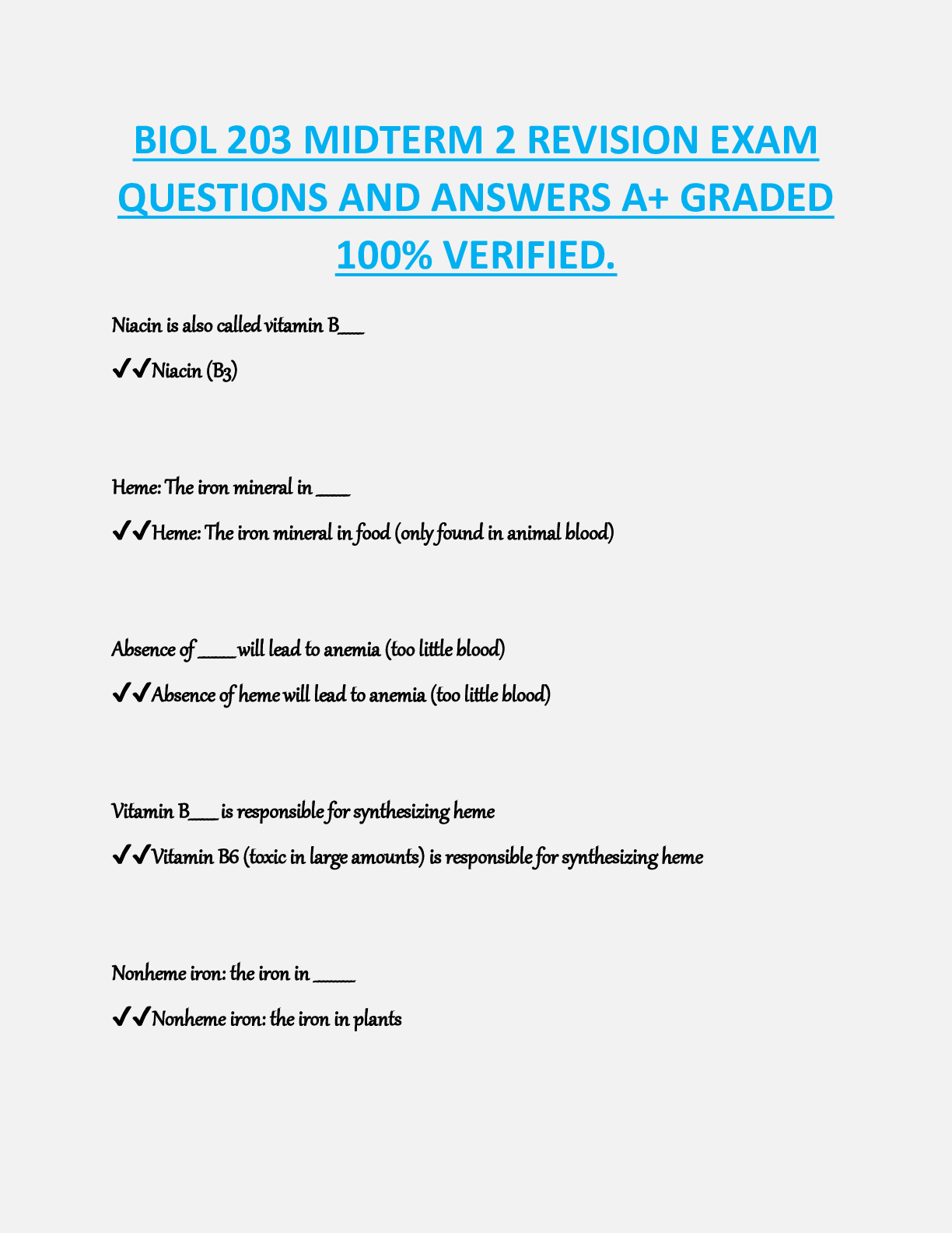 BIOL 203 MIDTERM 2 REVISION EXAM  QUESTIONS AND ANSWERS A+ GRADED  100% VERIFIED.