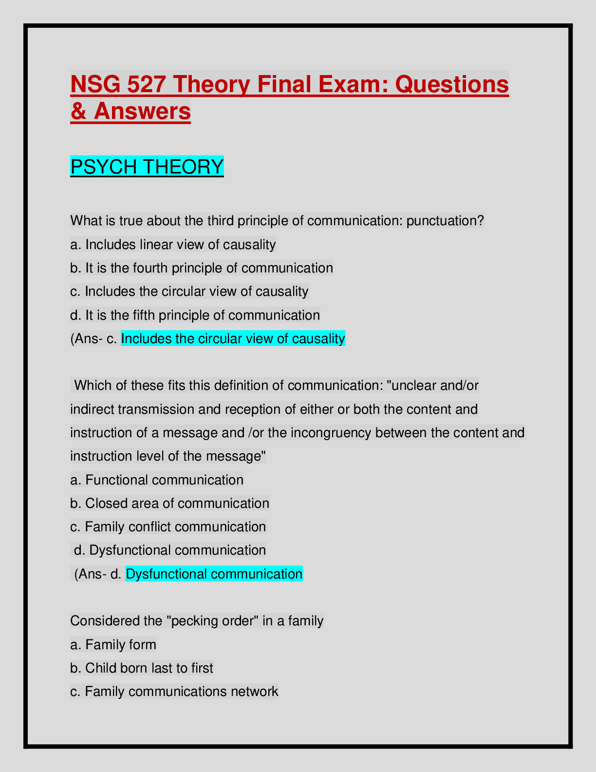 Preview image for NSG 527:NSG 527 Theory Final Exam: Questions & Answers: Updated Solution