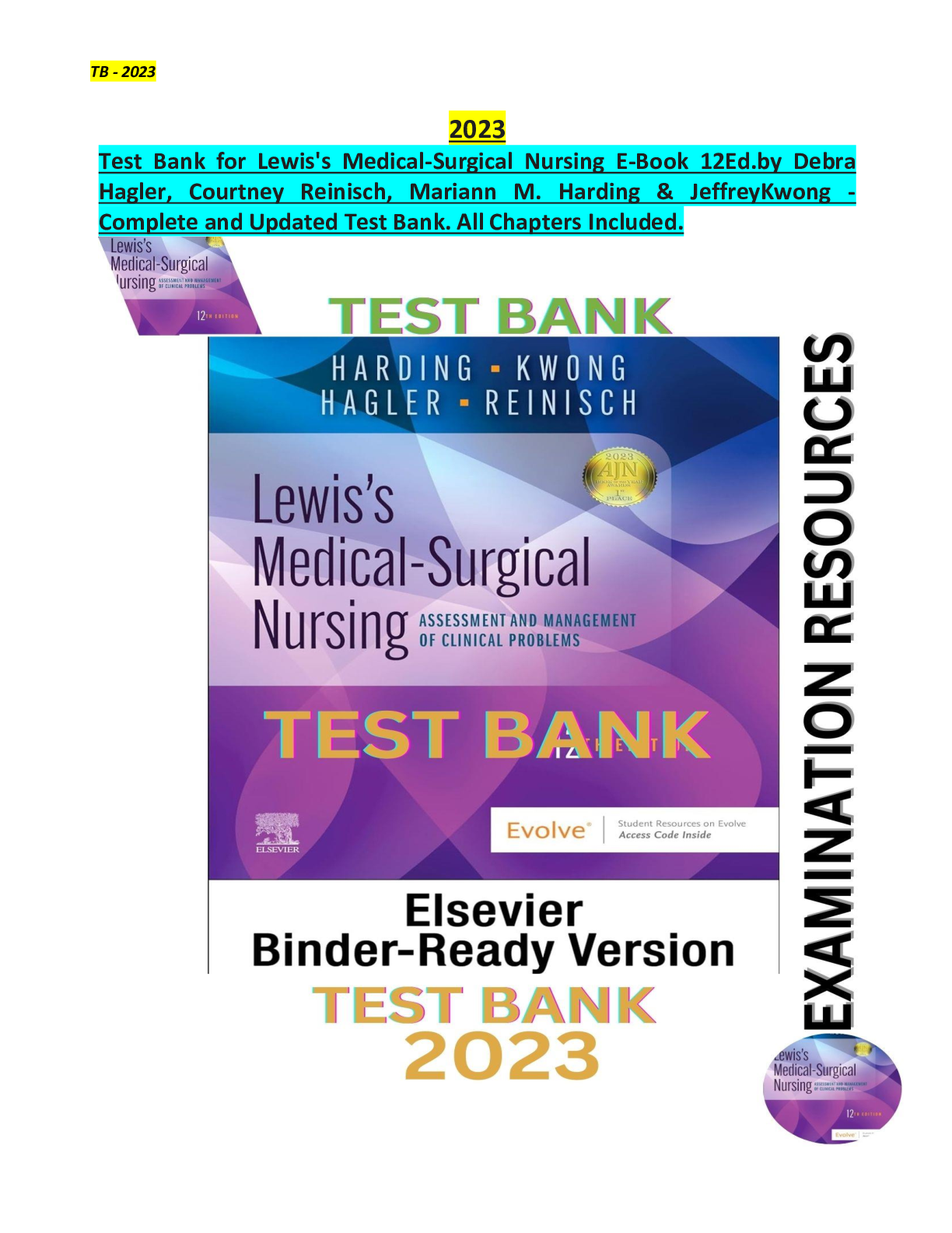 Preview image for Test Bank for Lewis's Medical-Surgical Nursing E-Book 12Ed.by Debra H., Courtney R., Mariann M. H. & JeffreyKwong . All Chapters (1-68)