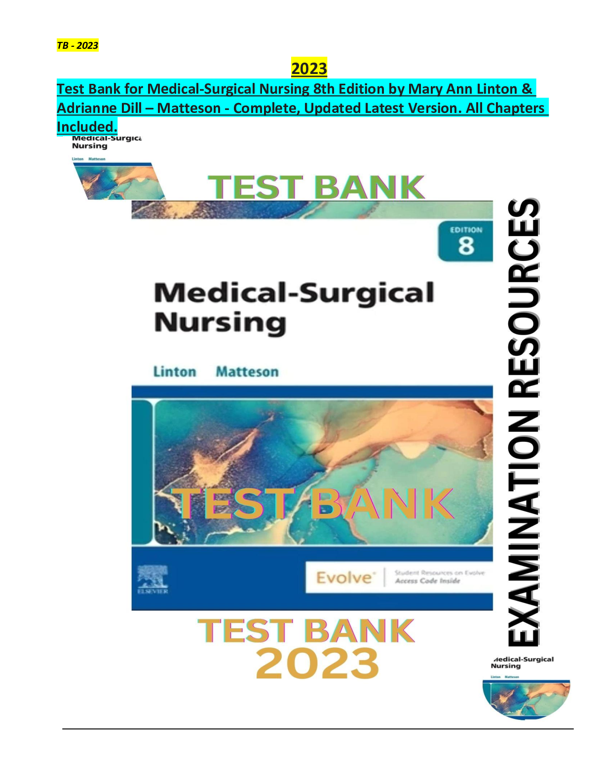 Preview image for Test Bank for Medical-Surgical Nursing 8th Edition by Mary Ann Linton & Adrianne Dill – Matteson. All Chapters (1-57)