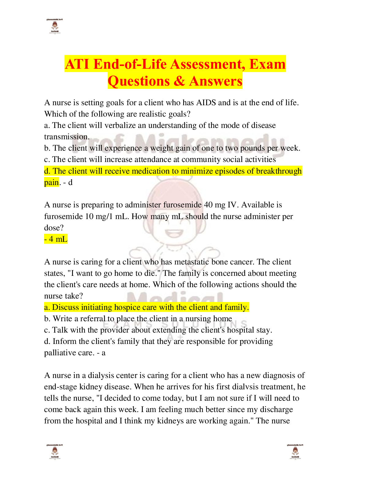 Preview image for ATI End-of-Life Assessment, Exam Questions & Answers
