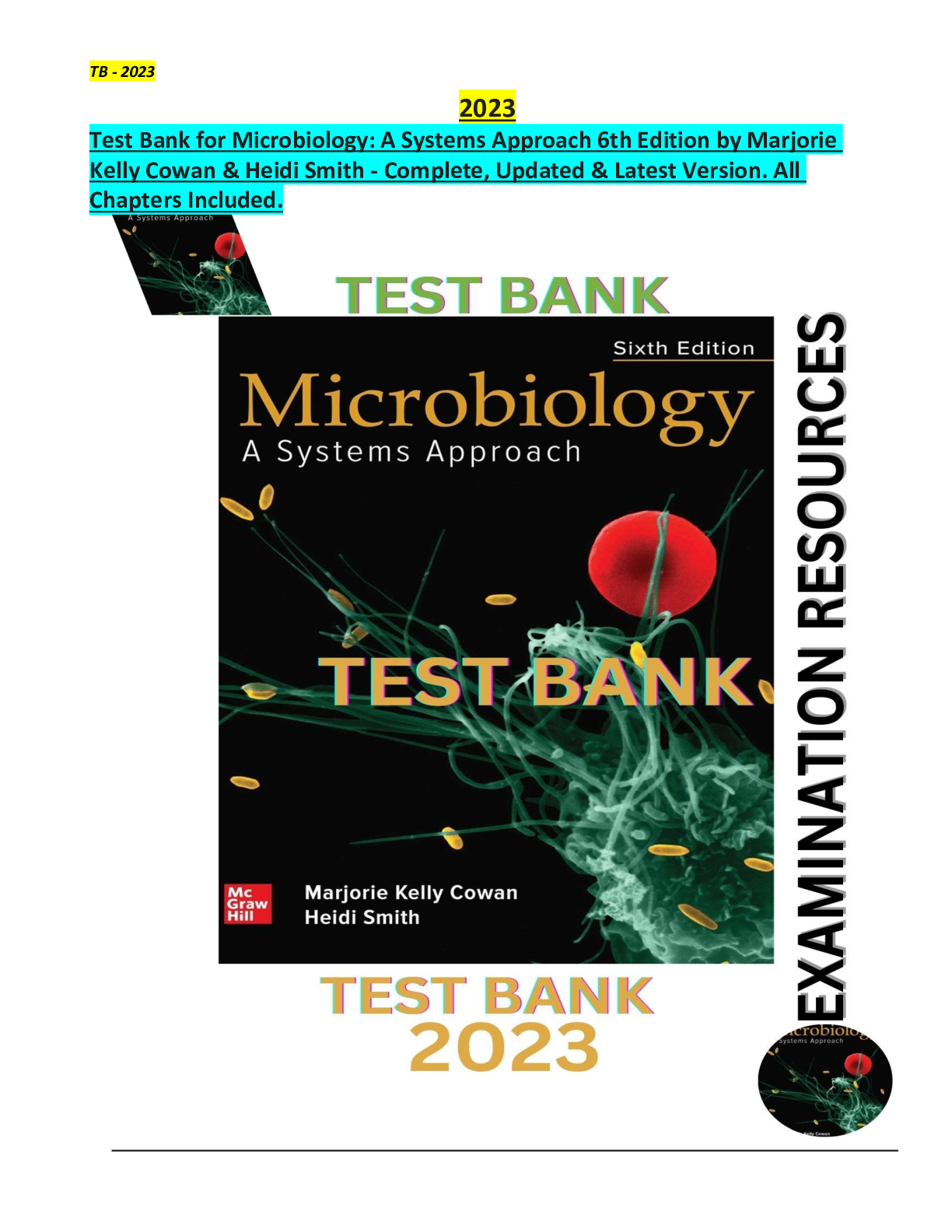 Preview image for Test Bank for Microbiology: A Systems Approach 6th Edition by Marjorie Kelly Cowan & Heidi Smith. All Chapters (1-25)