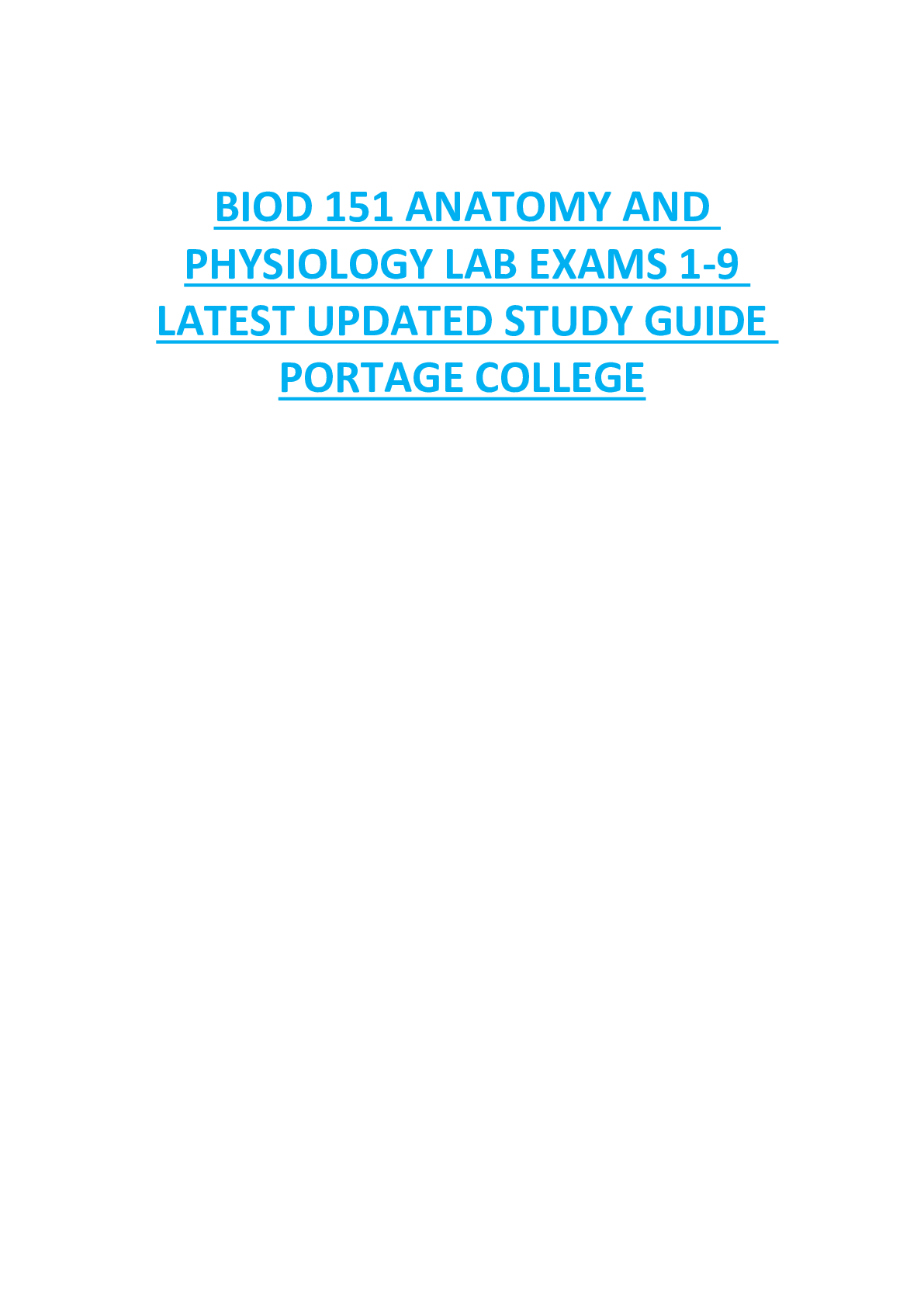 Preview of BIOD 151 ANATOMY AND  PHYSIOLOGY LAB EXAMS 1-9  LATEST UPDATED STUDY GUIDE  PORTAGE COLLEGE