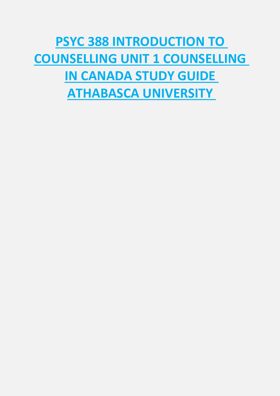 PSYC 388 INTRODUCTION TO  COUNSELLING UNIT 1 COUNSELLING  IN CANADA STUDY GUIDE  ATHABASCA UNIVERSITY