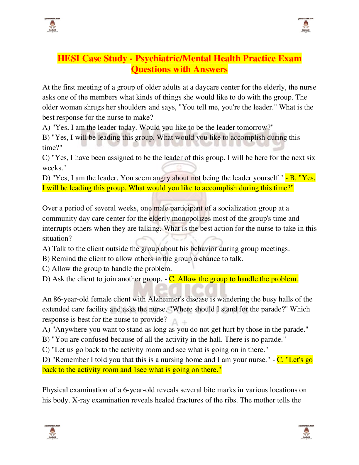 Preview image for HESI Case Study - Psychiatric/Mental Health Practice Exam Questions with Answers