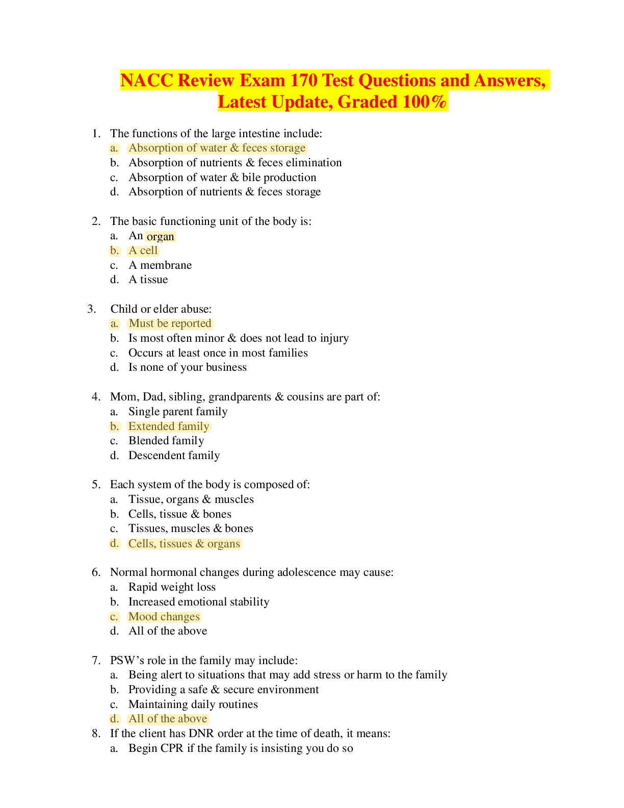Preview image for NACC Review Exam 170 Test Questions and Answers, Latest Update, Graded 100%