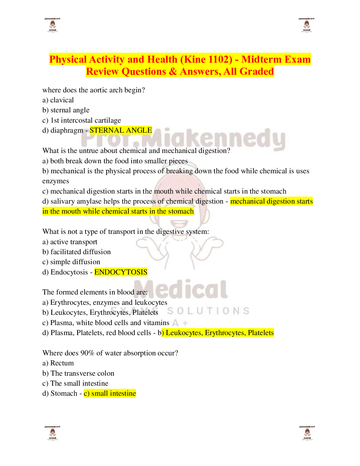 Preview of Physical Activity and Health (Kine 1102) - Midterm Exam Review Questions &amp; Answers, All Graded