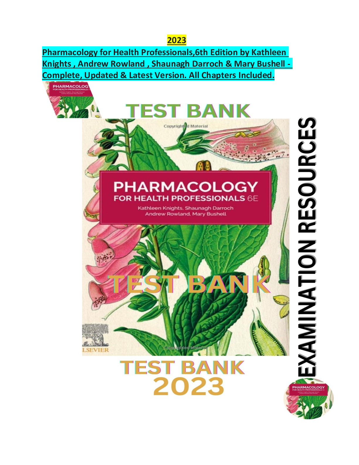 Preview image for Test Bank - Pharmacology for Health Professionals,6th Edition by Kathleen K. , Andrew R. , Shaunagh D. & Mary B. All Chapters (1-44)