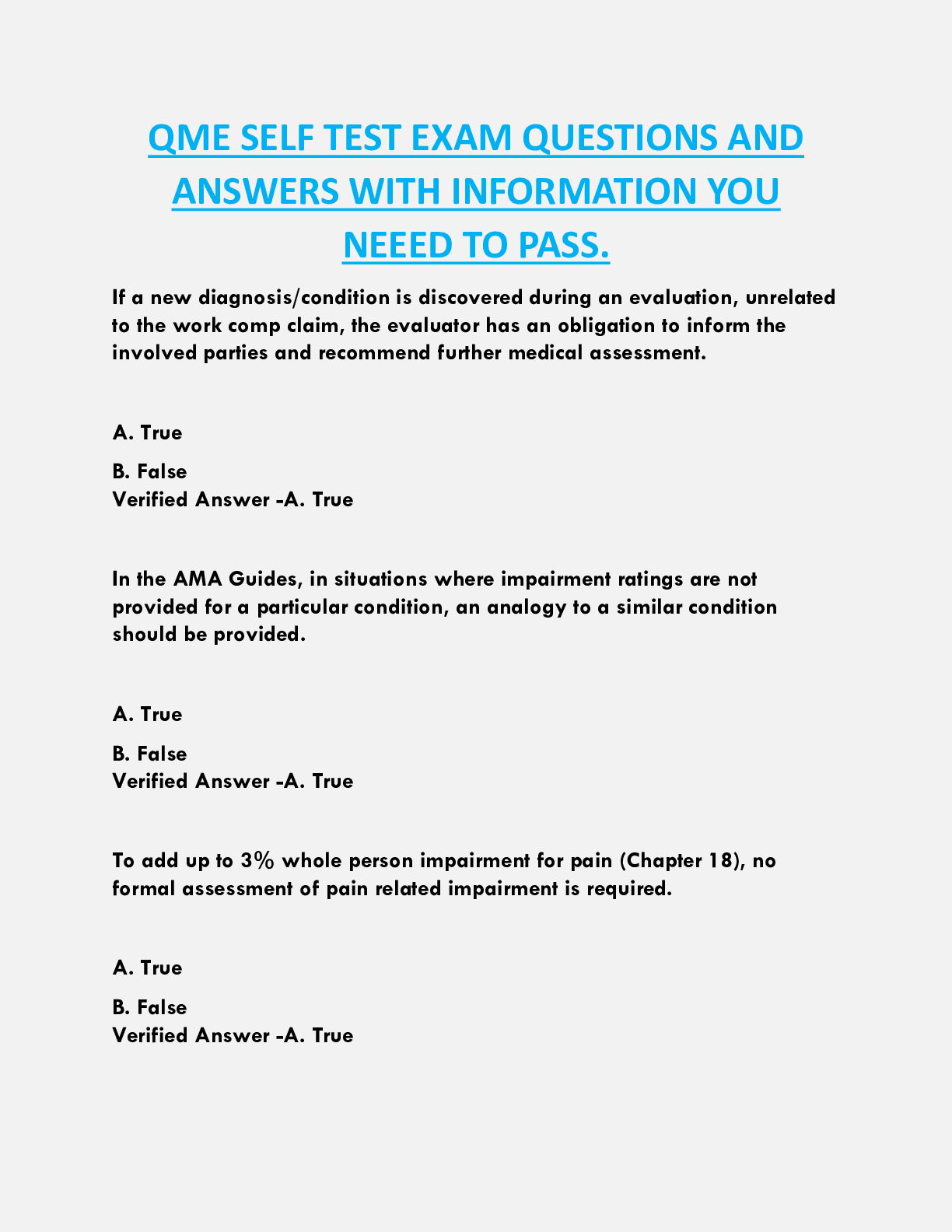 QME SELF TEST EXAM QUESTIONS AND  ANSWERS WITH INFORMATION YOU  NEEED TO PASS.