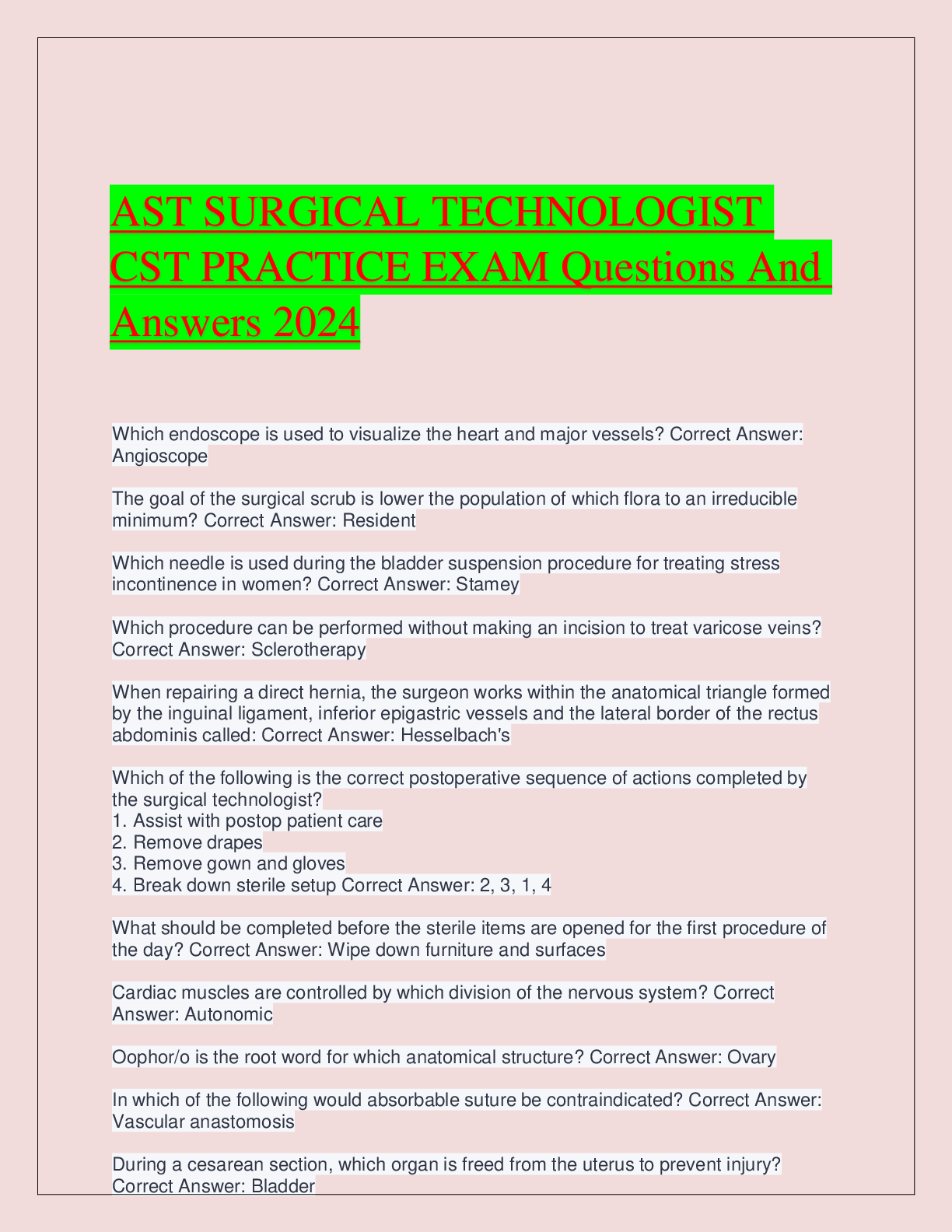 Preview of AST SURGICAL TECHNOLOGIST CST PRACTICE EXAM Questions And Answers 2024.pdf