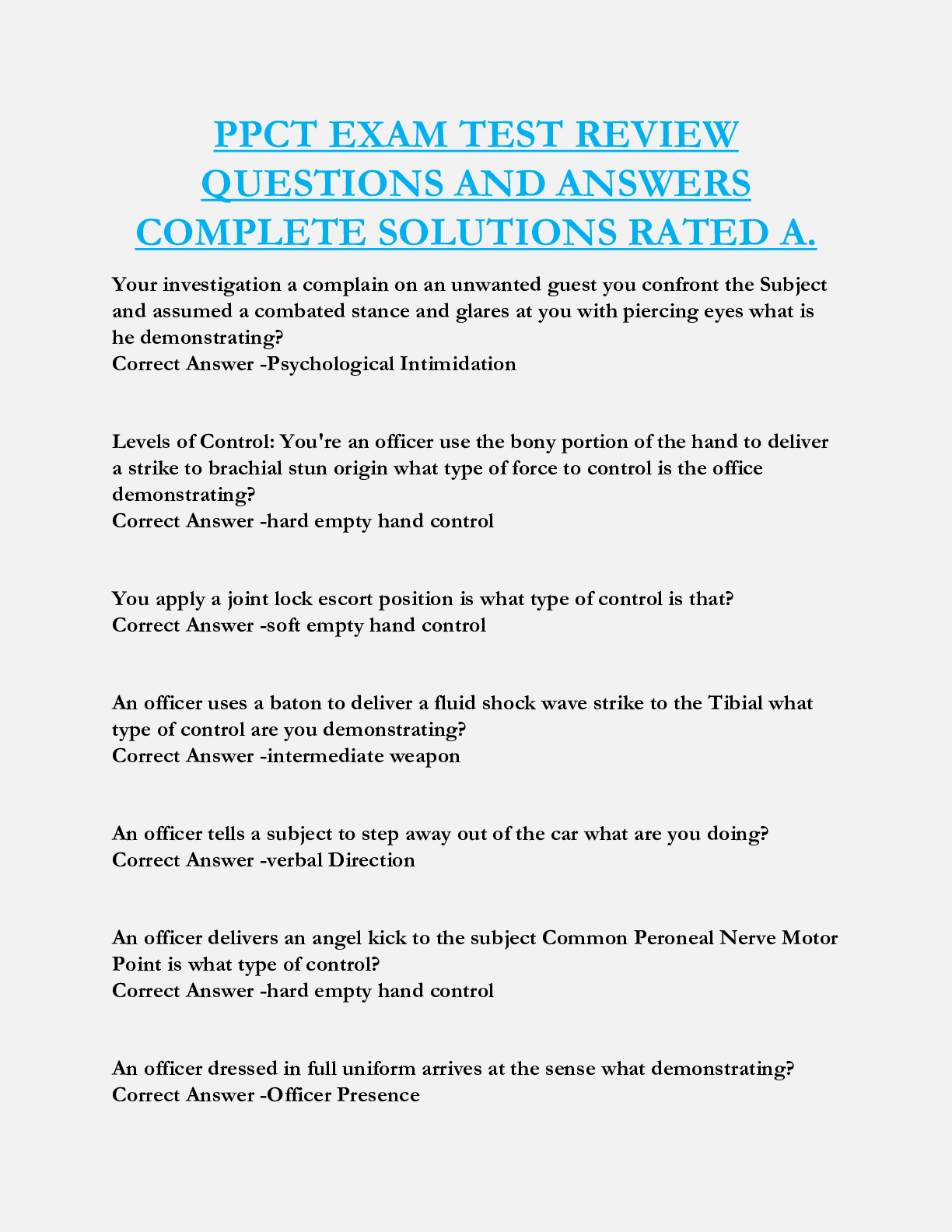 PPCT EXAM TEST REVIEW  QUESTIONS AND ANSWERS  COMPLETE SOLUTIONS RATED A.