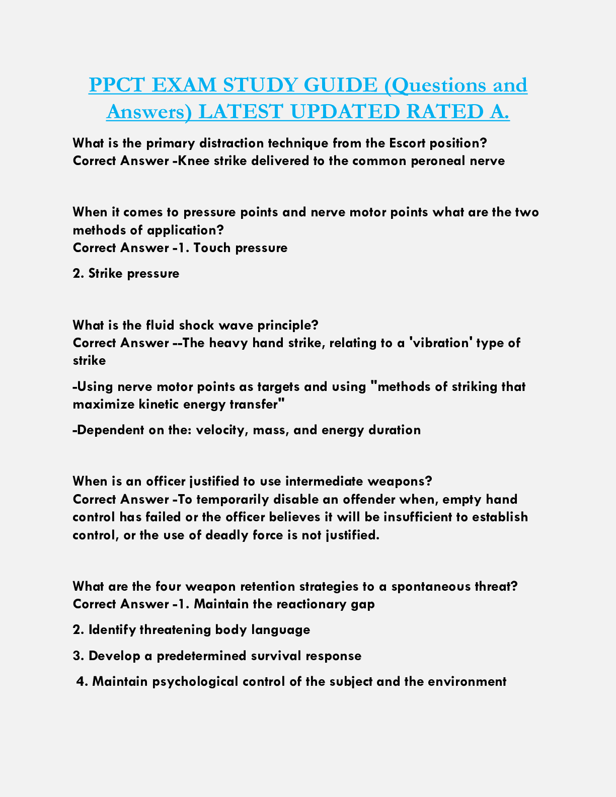 PPCT EXAM STUDY GUIDE (Questions and  Answers) LATEST UPDATED RATED A.
