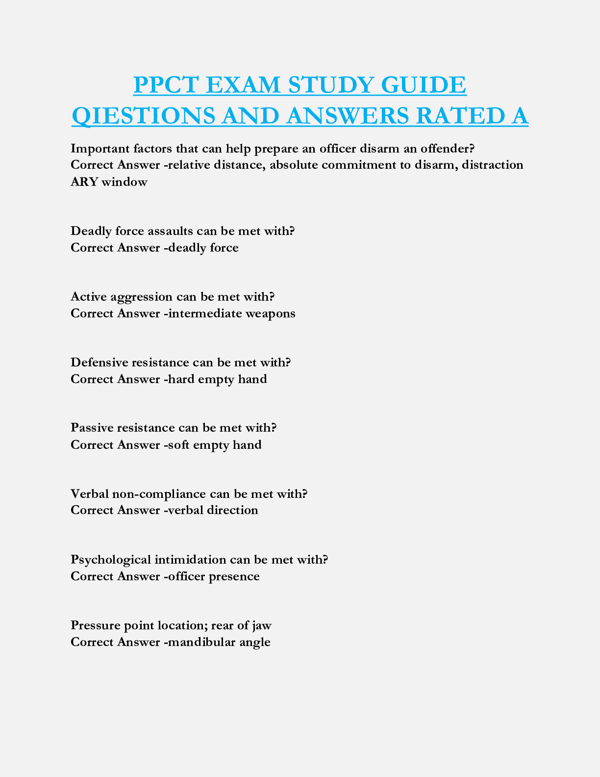 PPCT EXAM STUDY GUIDE  QUESTIONS AND ANSWERS RATED A