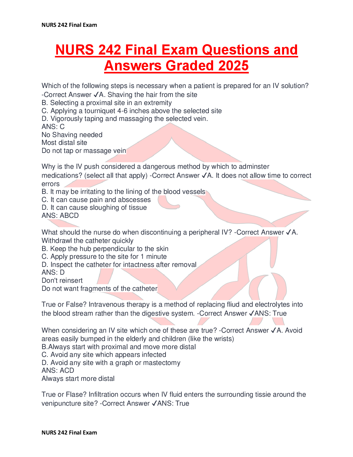 Preview of NURS 242 Final Exam Questions and  Answers Graded 2025