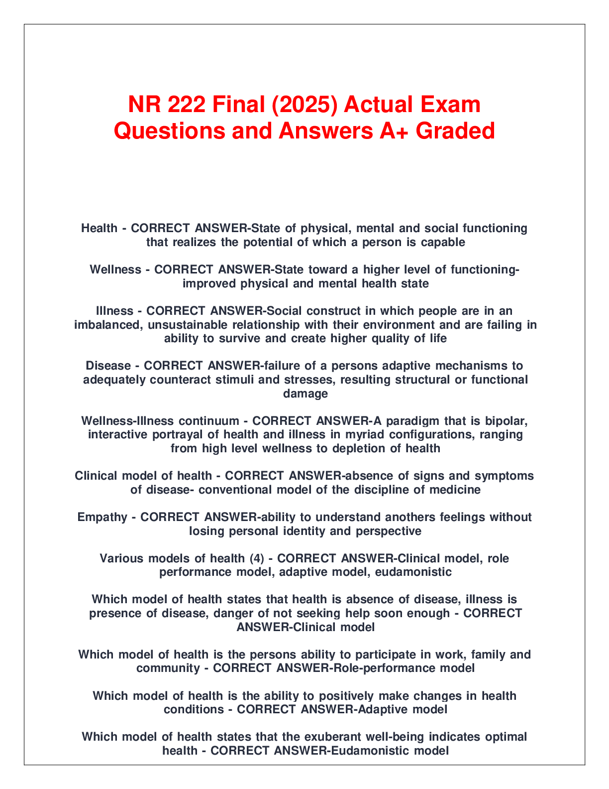 Preview image for NR 222 Final (2025) Actual Exam  Questions and Answers A+ Graded