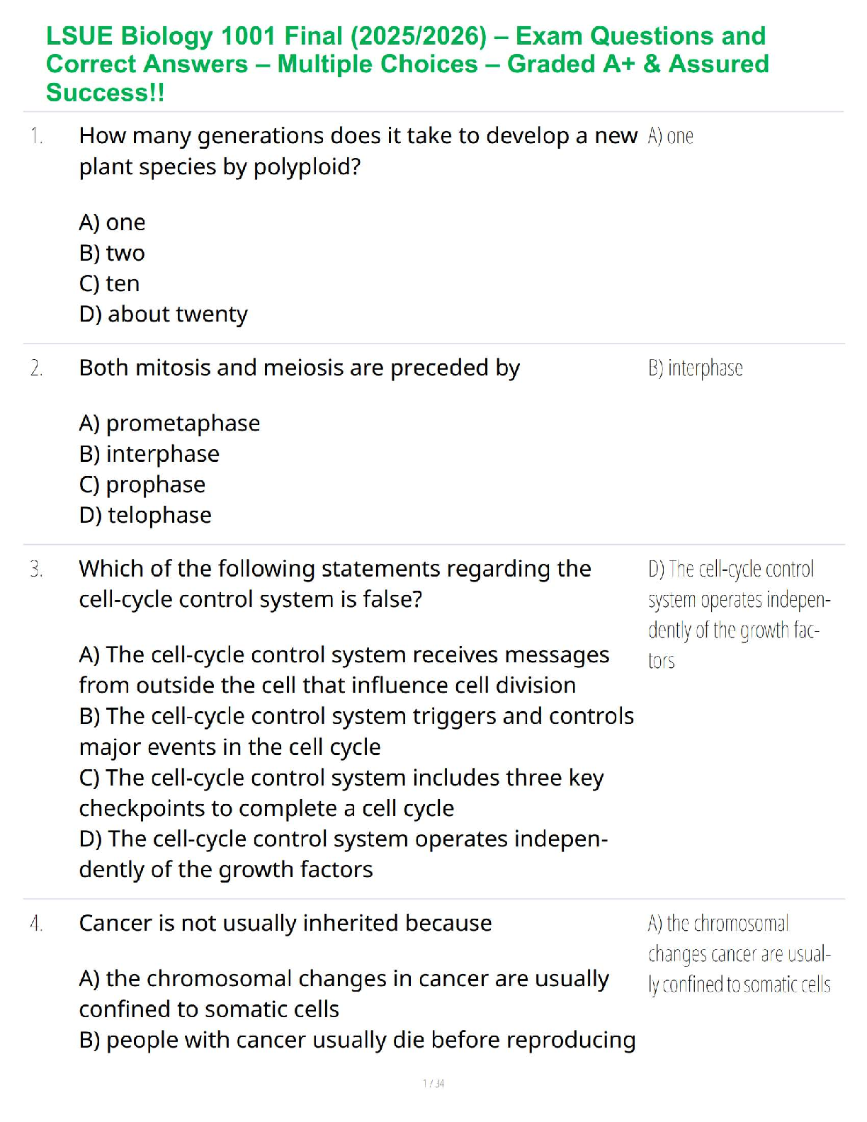 Preview image for LSUE Biology 1001 Final Mastery Guide 2025-2026 — Updated Multiple-Choice Review & Concept Breakdown