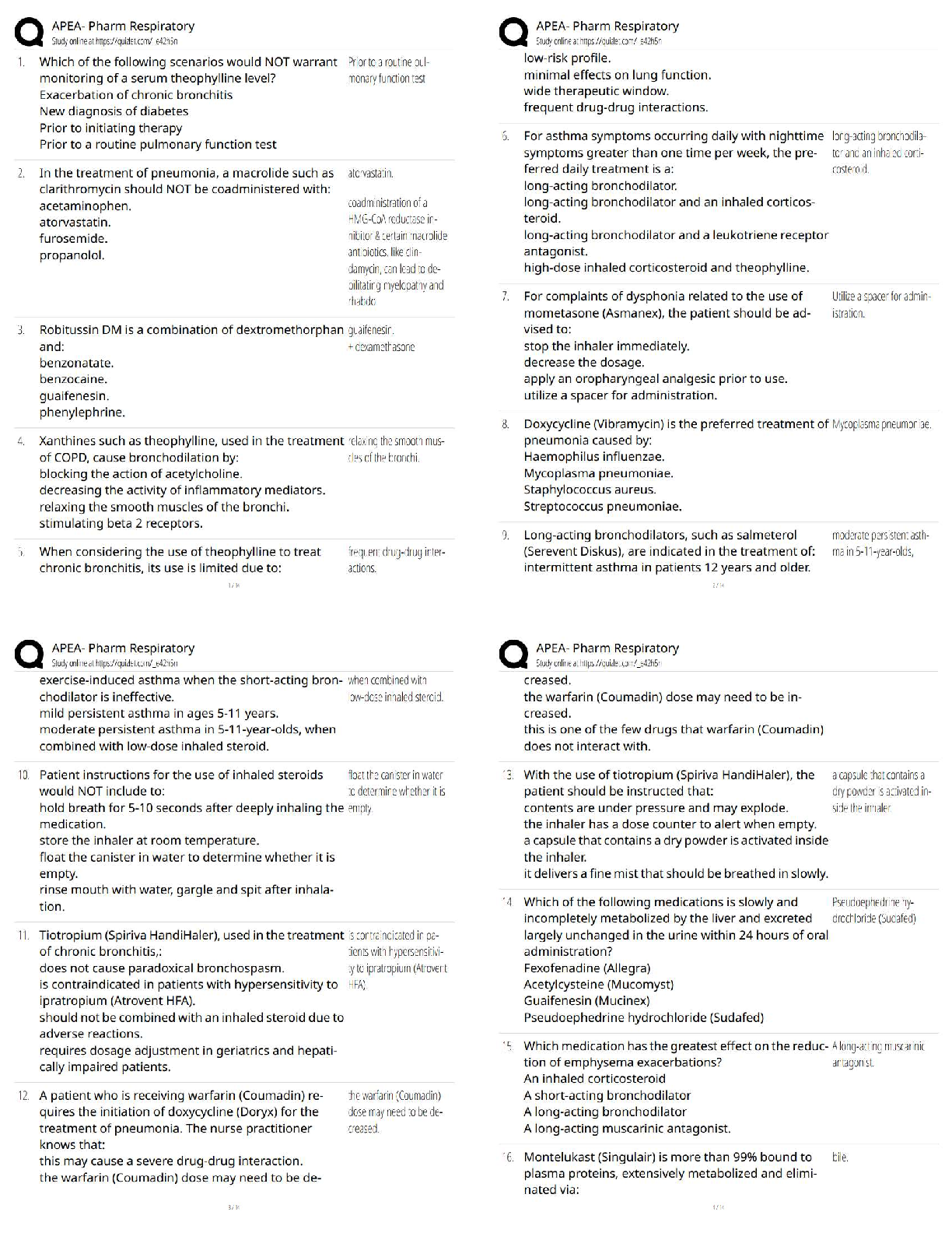 Preview of APEA – Pharm Respiratory   New Version / 2025 Update – Study Guide & Test Bank