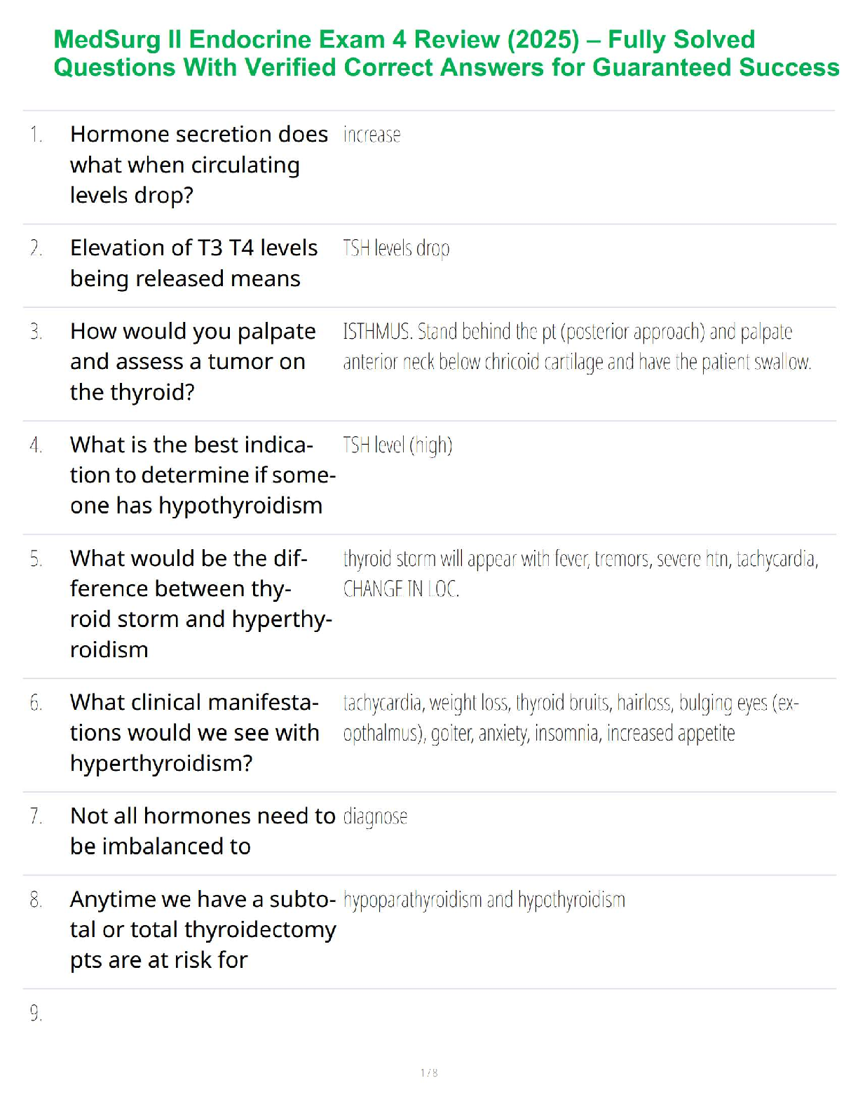 Preview image for MedSurg II Endocrine Exam Review 2025 – Verified Questions, Correct Answers & Guaranteed Success Study Guide