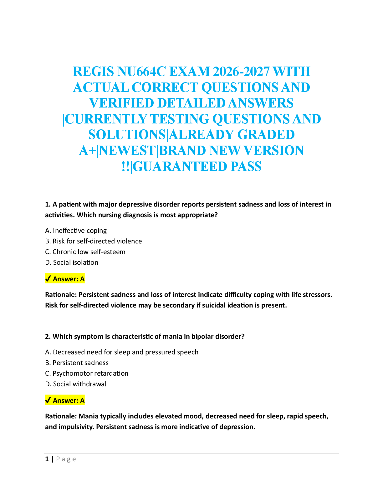 REGIS NU664C EXAM  