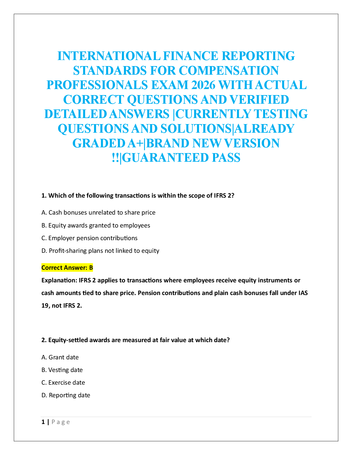 Preview image for INTERNATIONAL FINANCE REPORTING  STANDARDS FOR COMPENSATION  PROFESSIONALS EXAM 2026