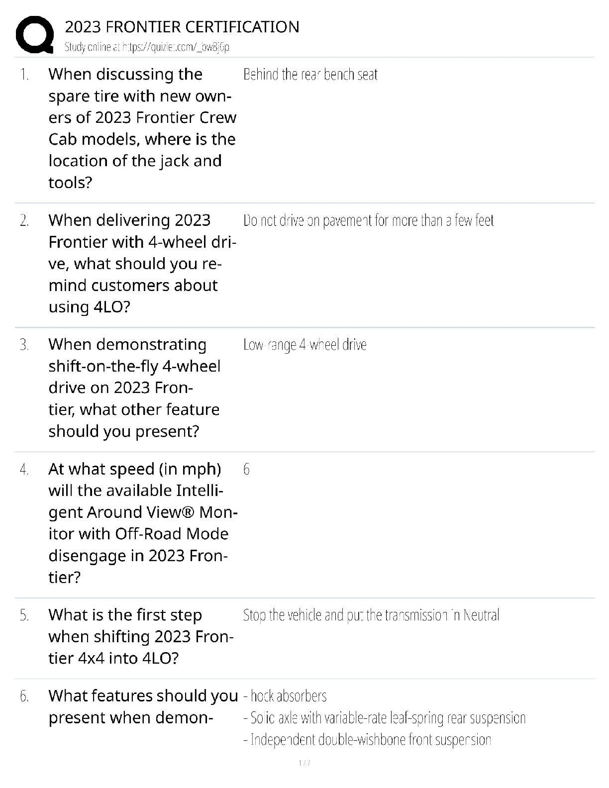 Nissan Frontier 2023 Certification / Truck Sales & Technology / 2025 Updated Guide / Score 100% / Test Bank