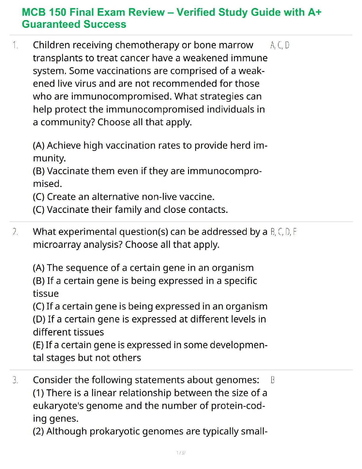 Preview image for MCB 150 Final Exam Review – Verified Study Guide with A+ Guaranteed Success