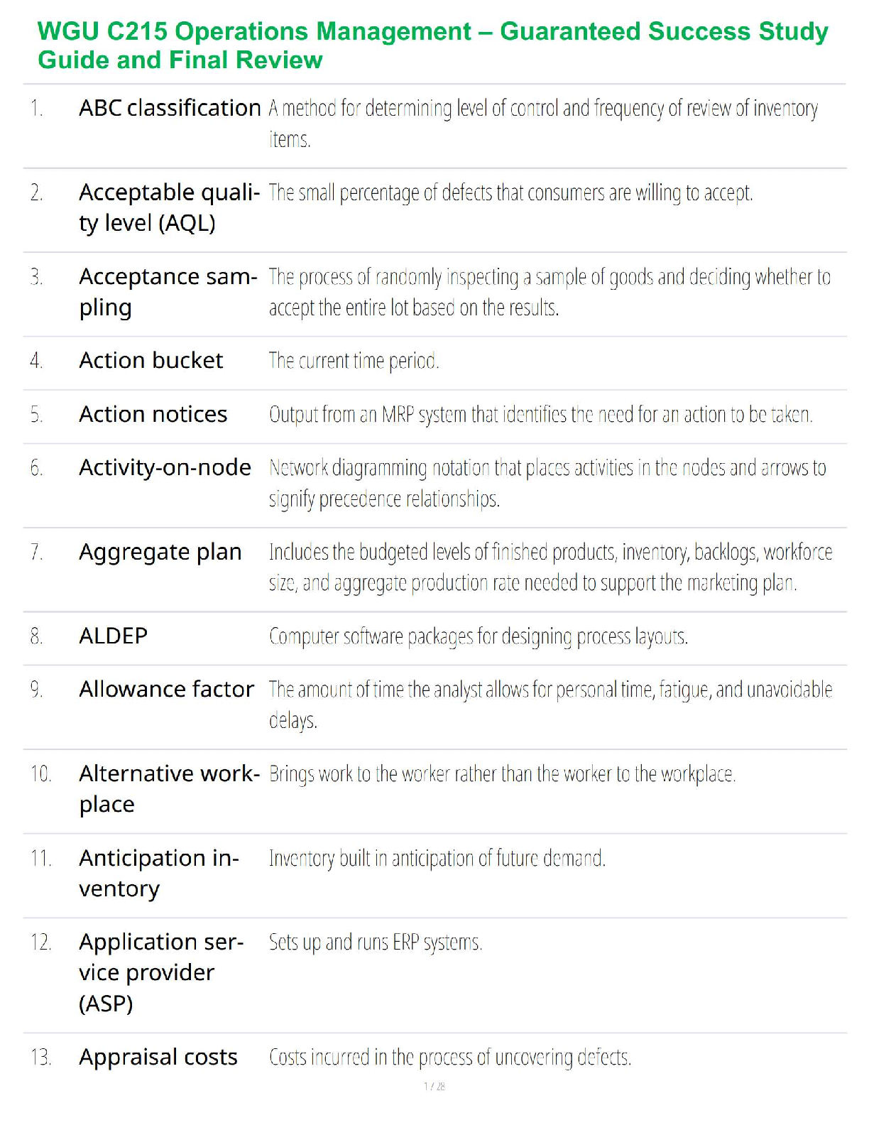 Preview image for WGU C215 Operations Management – Guaranteed Success Study Guide and Final Review
