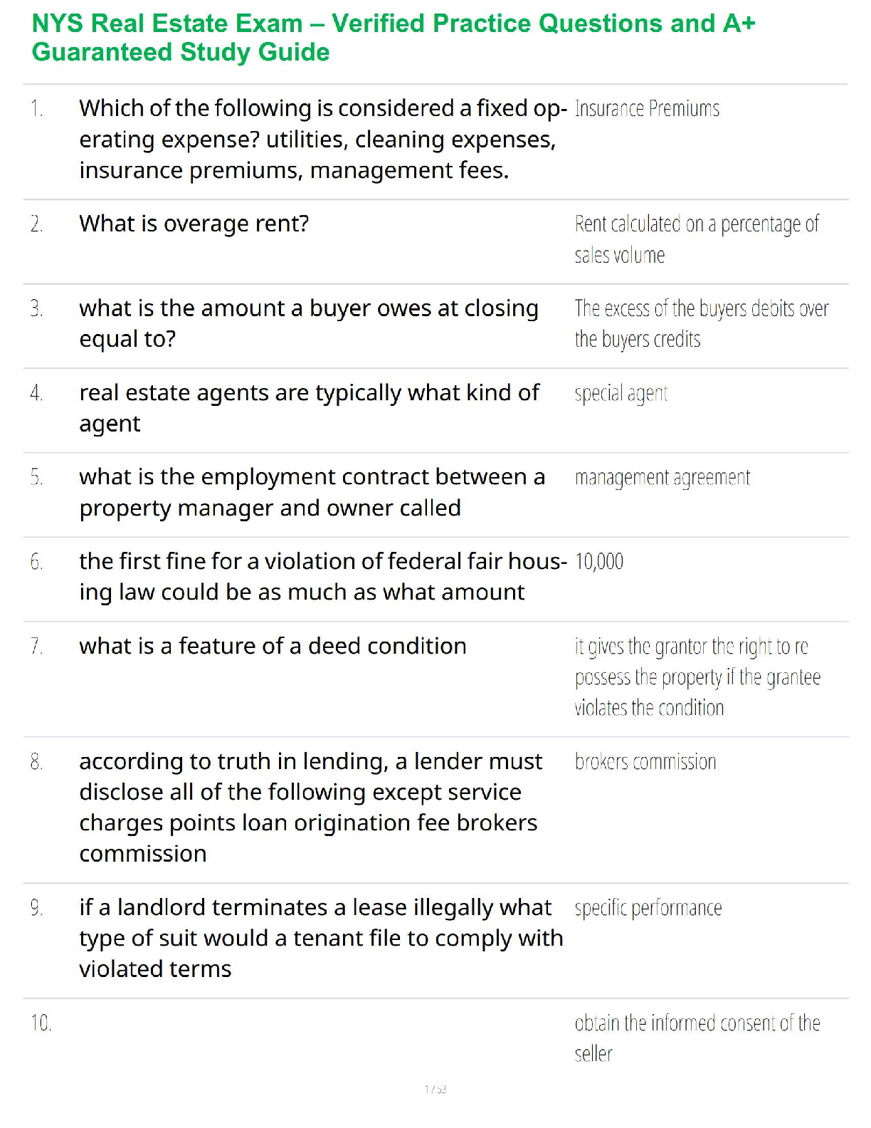 Preview image for NYS Real Estate Exam – Verified Practice Questions and A+ Guaranteed Study Guide