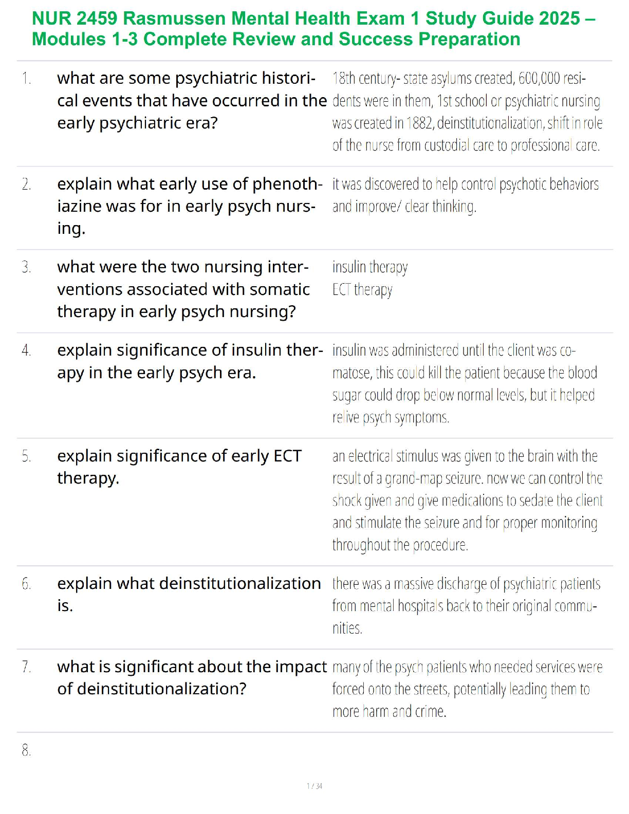 Preview image for NUR 2459 Rasmussen Mental Health Exam 1 Study Guide 2025 – Modules 1-3 Complete Review and Success Preparation