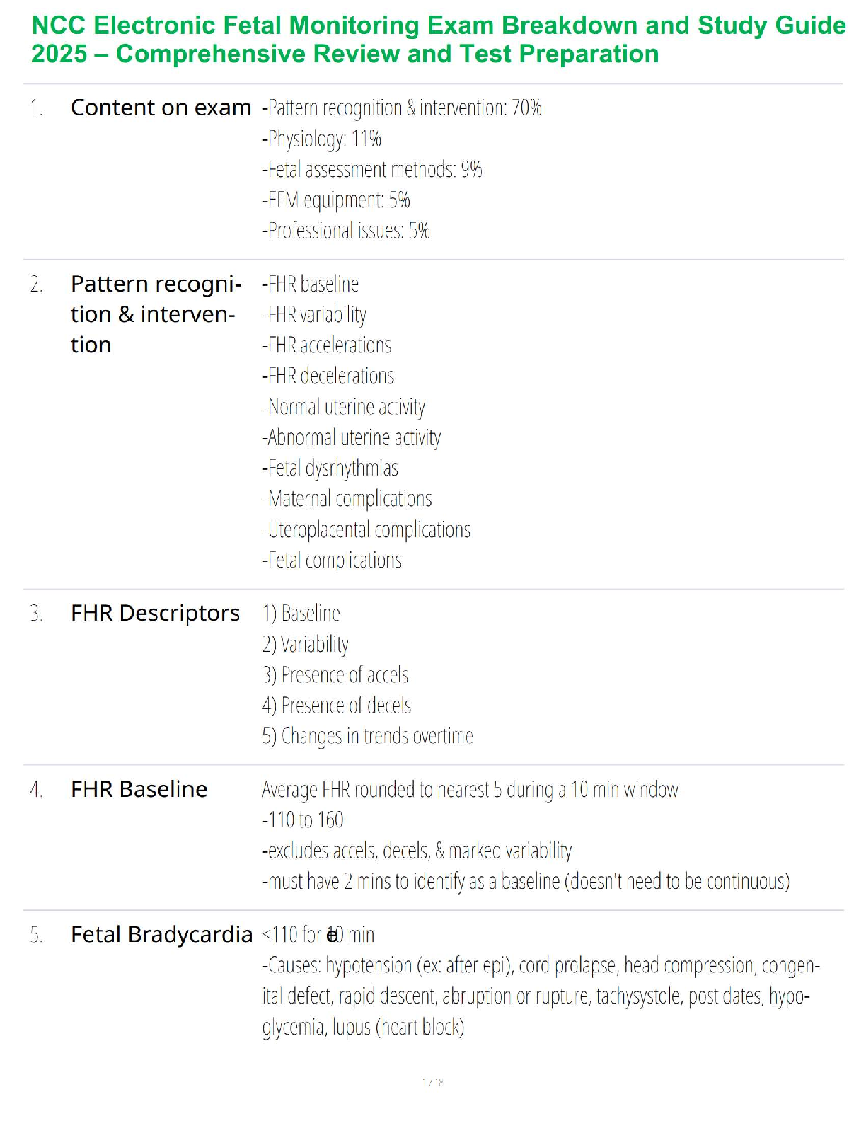 Preview image for NCC Electronic Fetal Monitoring Exam Breakdown and Study Guide 2025 – Comprehensive Review and Test Preparation