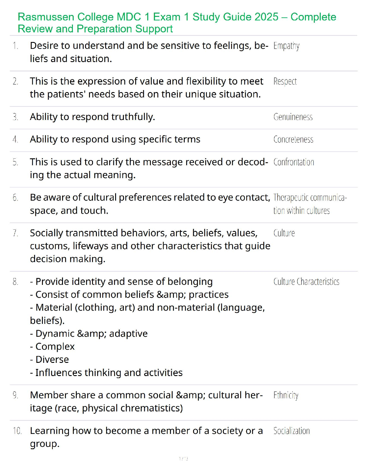 Preview image for Rasmussen College MDC 1 Exam 1 Study Guide 2025 – Complete Review and Preparation Support