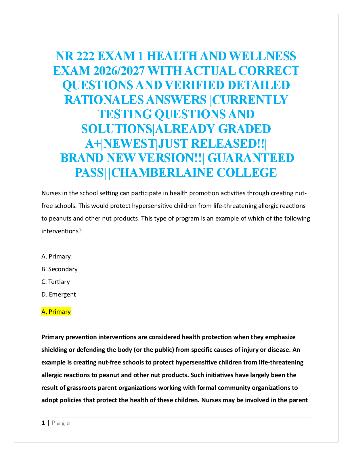 Preview image for NR 222 EXAM 1 HEALTH AND WELLNESS  EXAM 2026/2027